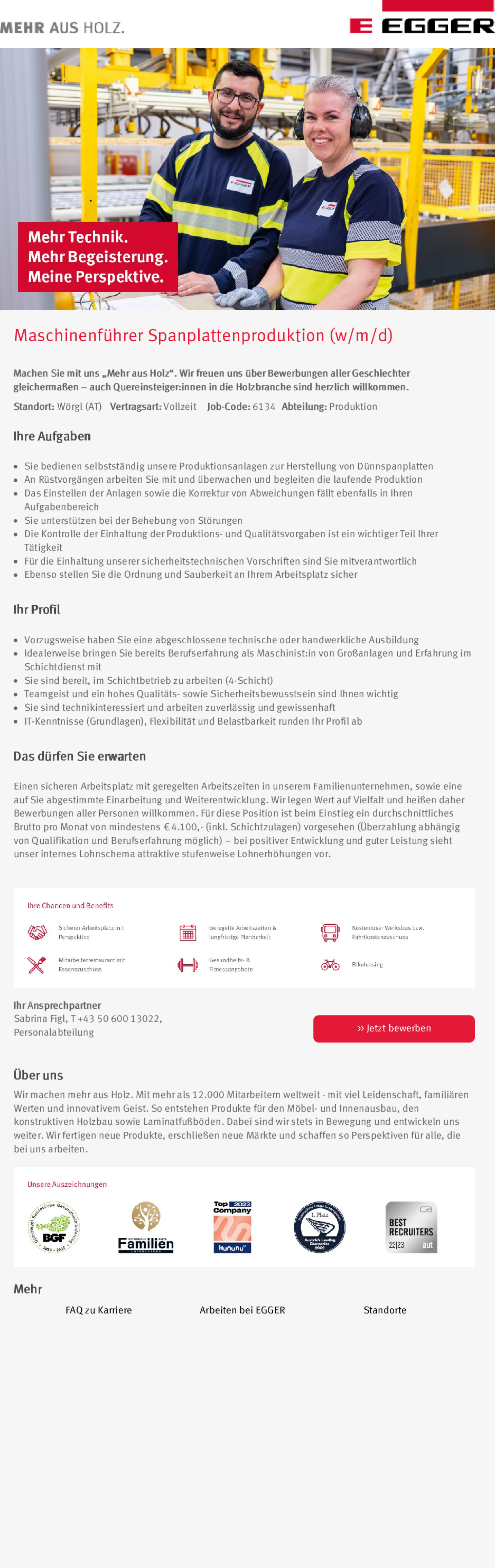 Maschinenführer Spanplattenproduktion (w/m/d)