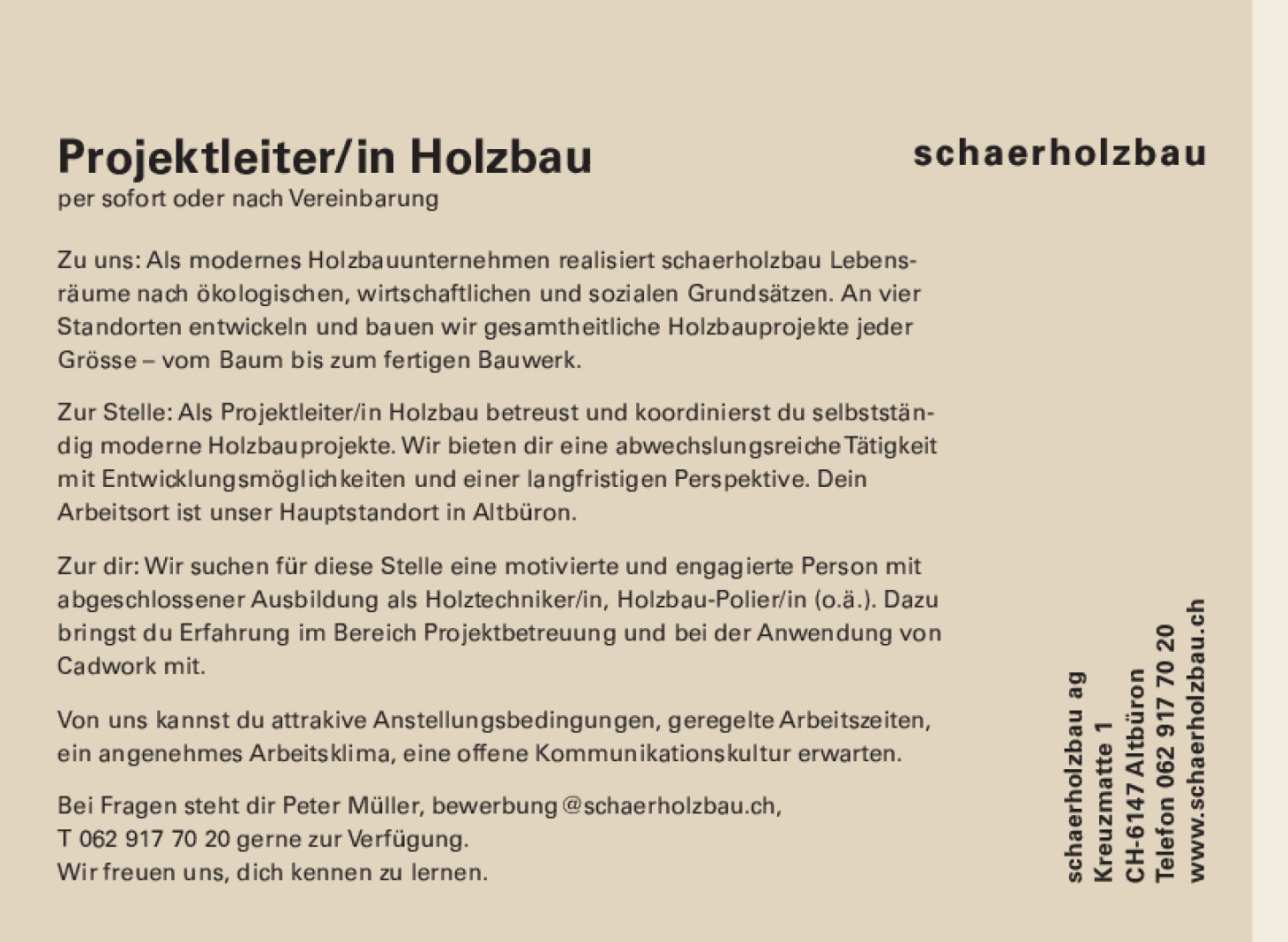 Projektleiterin / Projektleiter Holzbau 100%