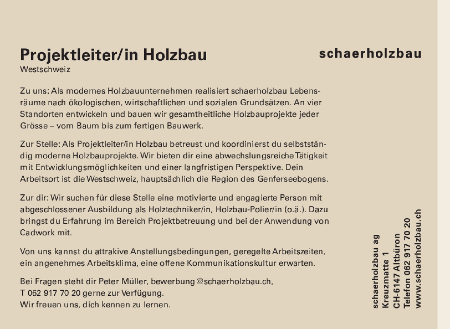 Projektleiterin / Projektleiter Holzbau Westschweiz 100%