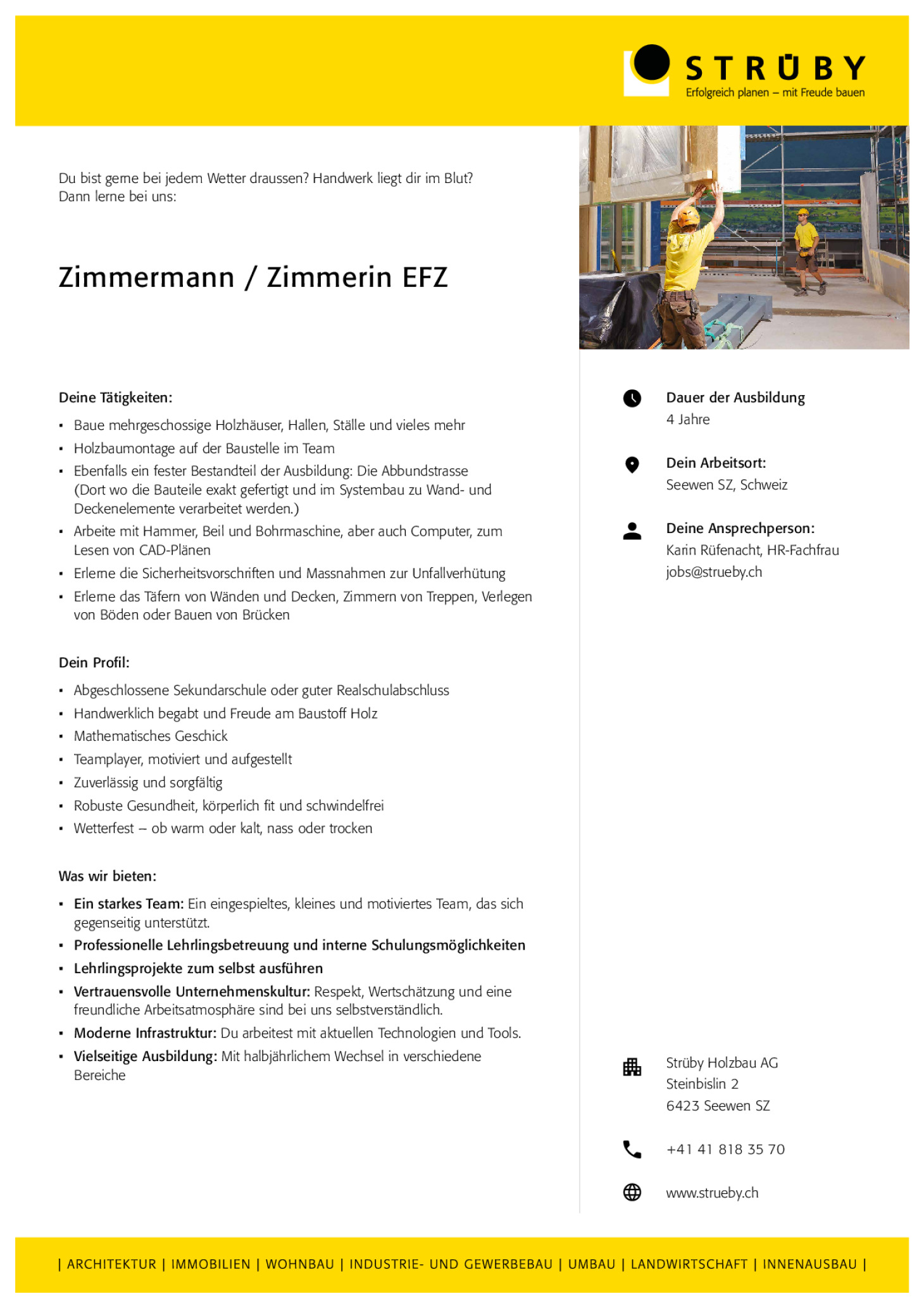Lehrstelle Zimmermann / Zimmerin EFZ