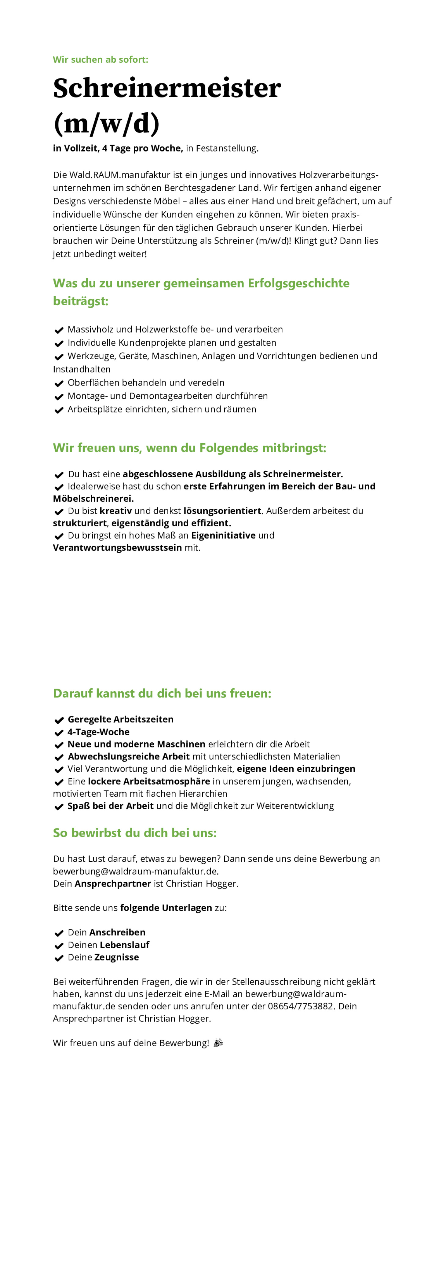 Schreinermeister (m/w/d)