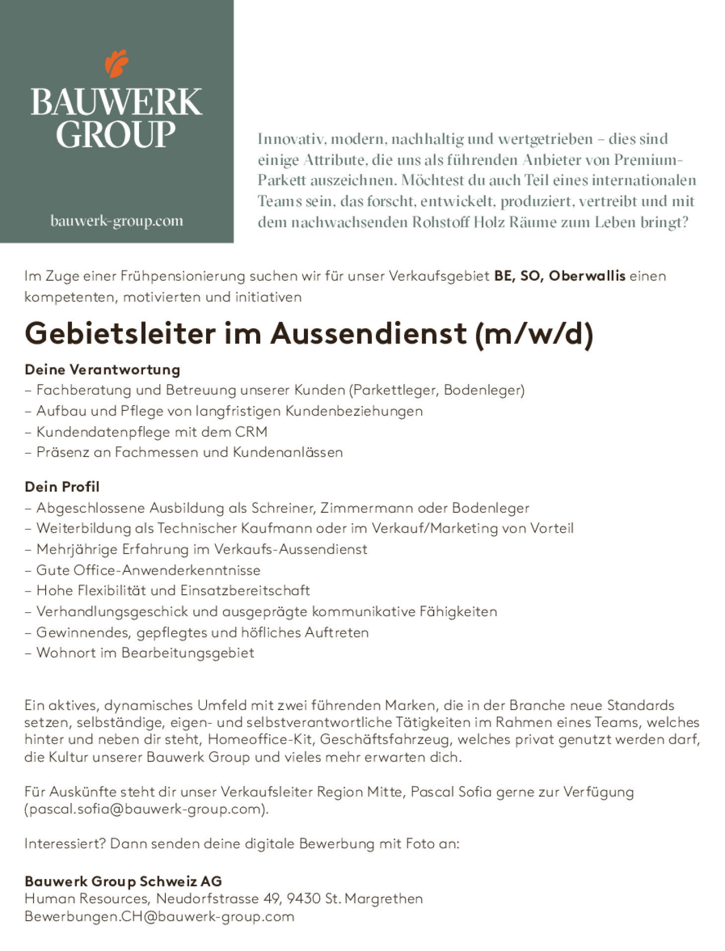 Gebietsleiter im Aussendienst (m/w/d)