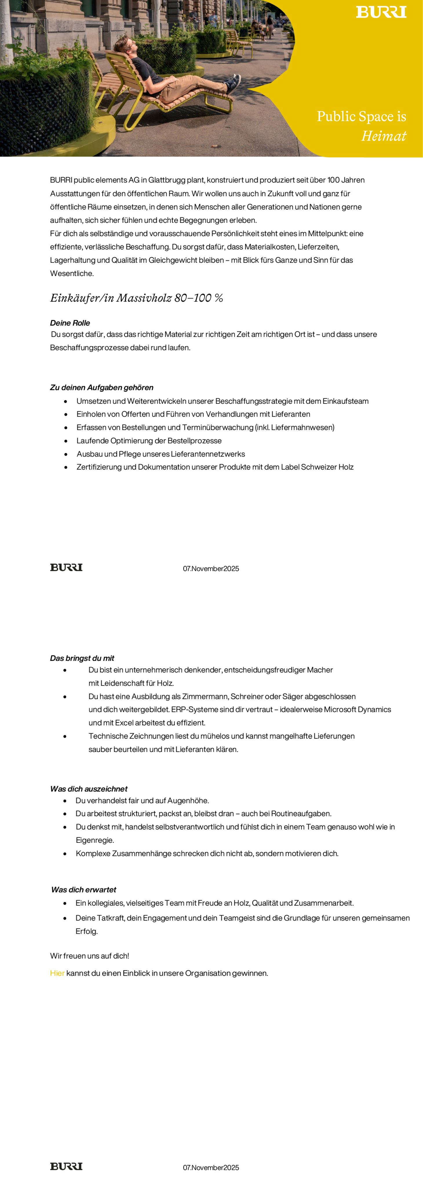 Einkäufer/in Massivholz 80–100 %