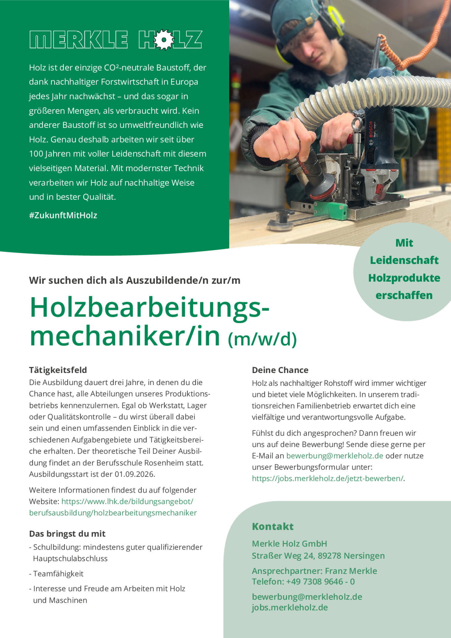 Ausbildung Holzbearbeitungsmechaniker (m/w/d)