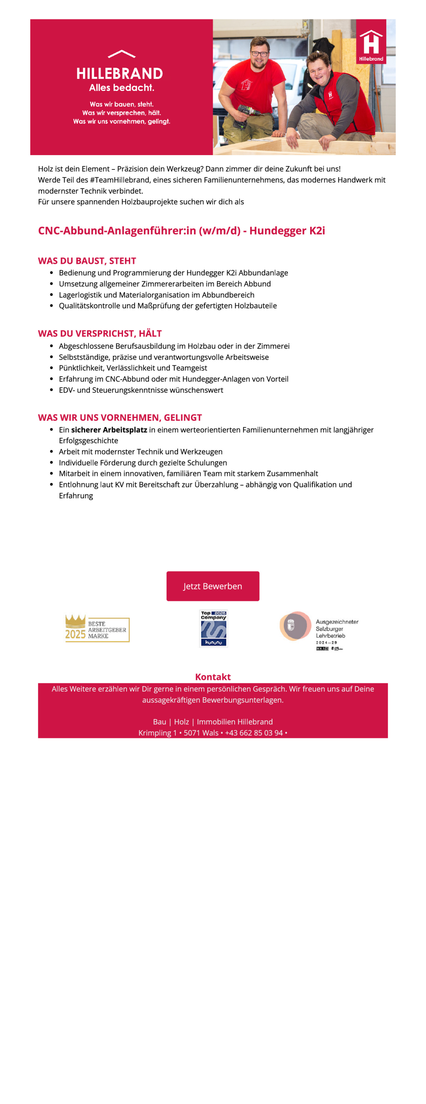 CNC-Abbund-Anlagenführer:in (w/m/d) - Hundegger K2i