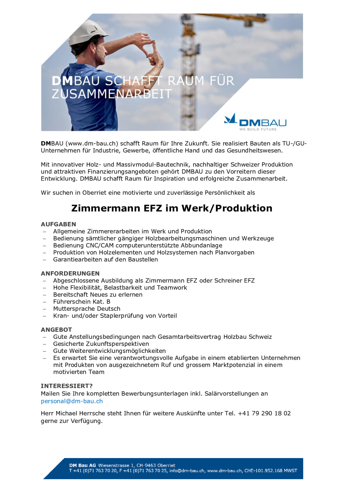 Zimmermann EFZ im Werk/Produktion