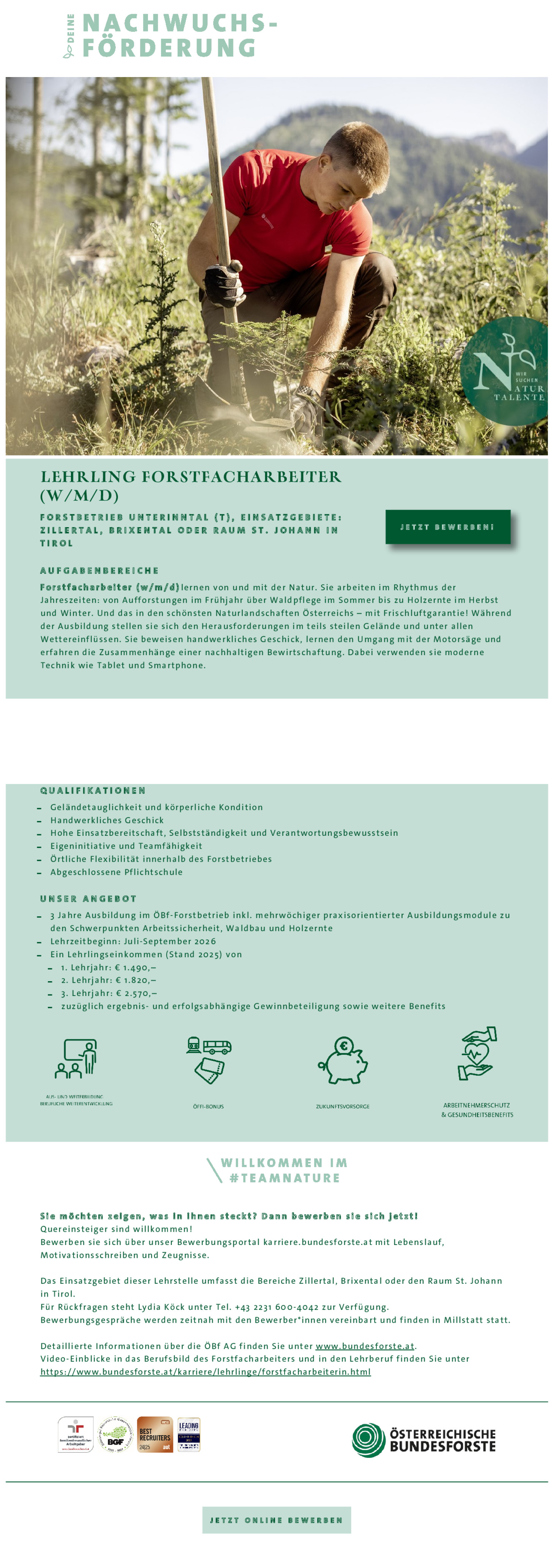 Lehrling Forstfacharbeiter (w/m/d) - für den Forstbetrieb Unterinntal (T)