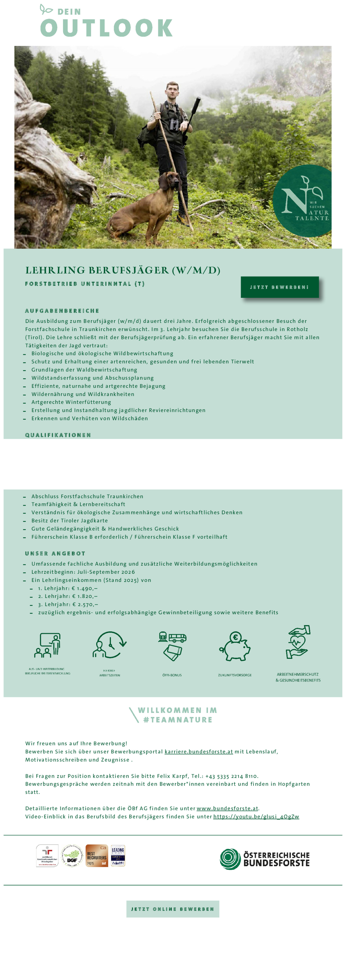 Lehrling Berufsjäger (w/m/d) für den Forstbetrieb Unterinntal (T)