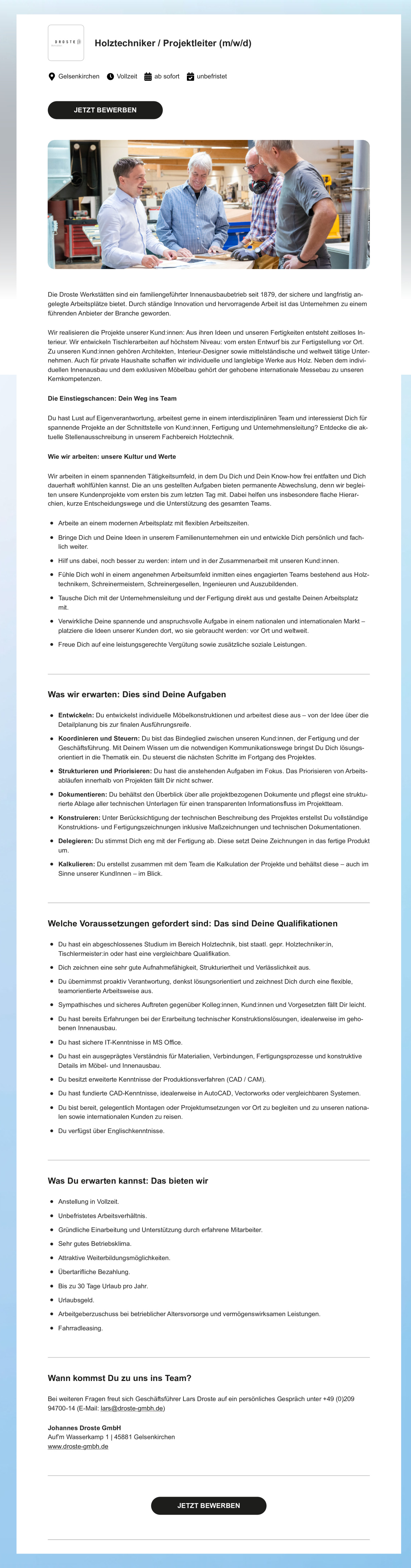 Holztechniker / Projektleiter (m/w/d)