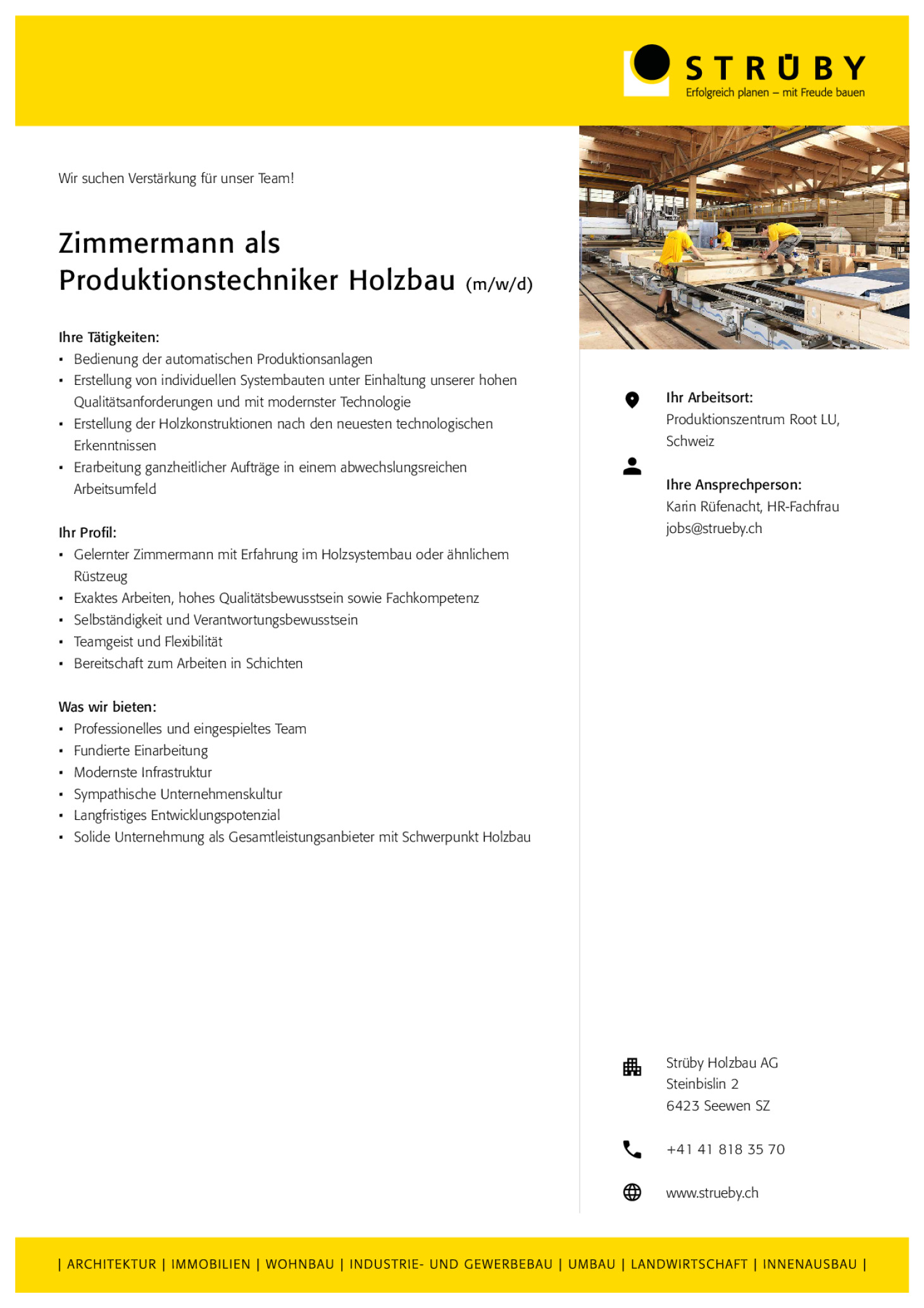 Zimmermann als Produktionstechniker Holzbau (m/w/d)