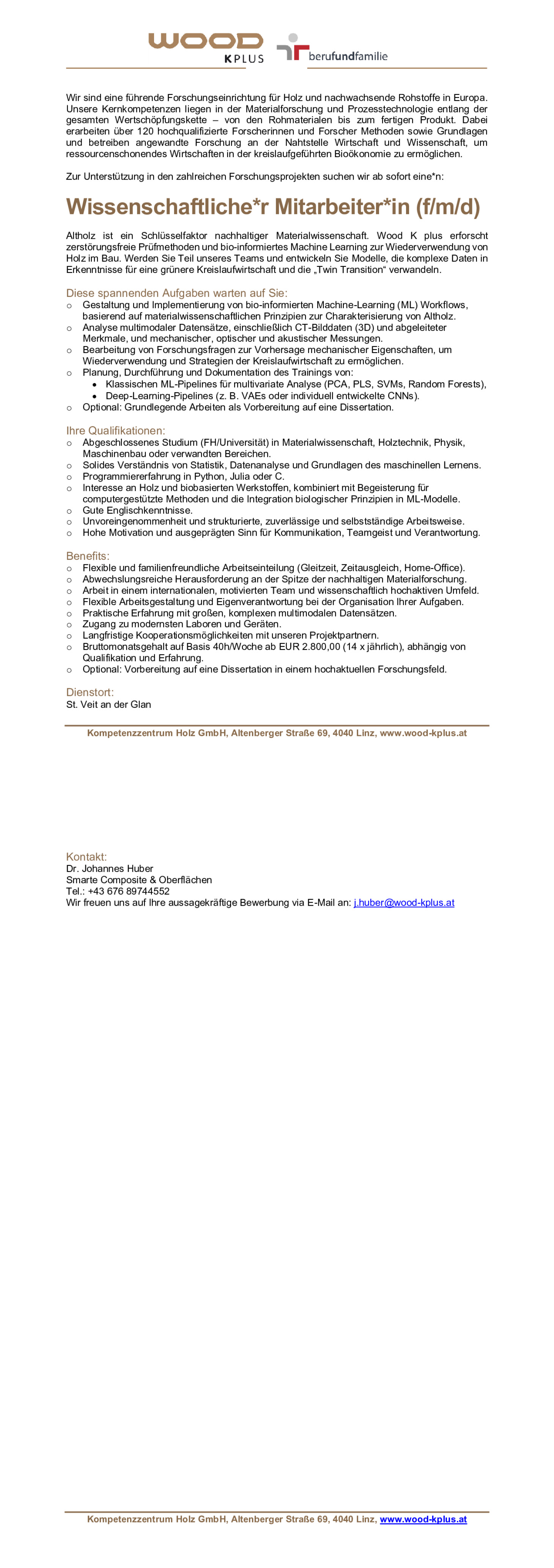 Wissenschaftliche*r Mitarbeiter*in (f/m/d) - 40 Stunden/Woche