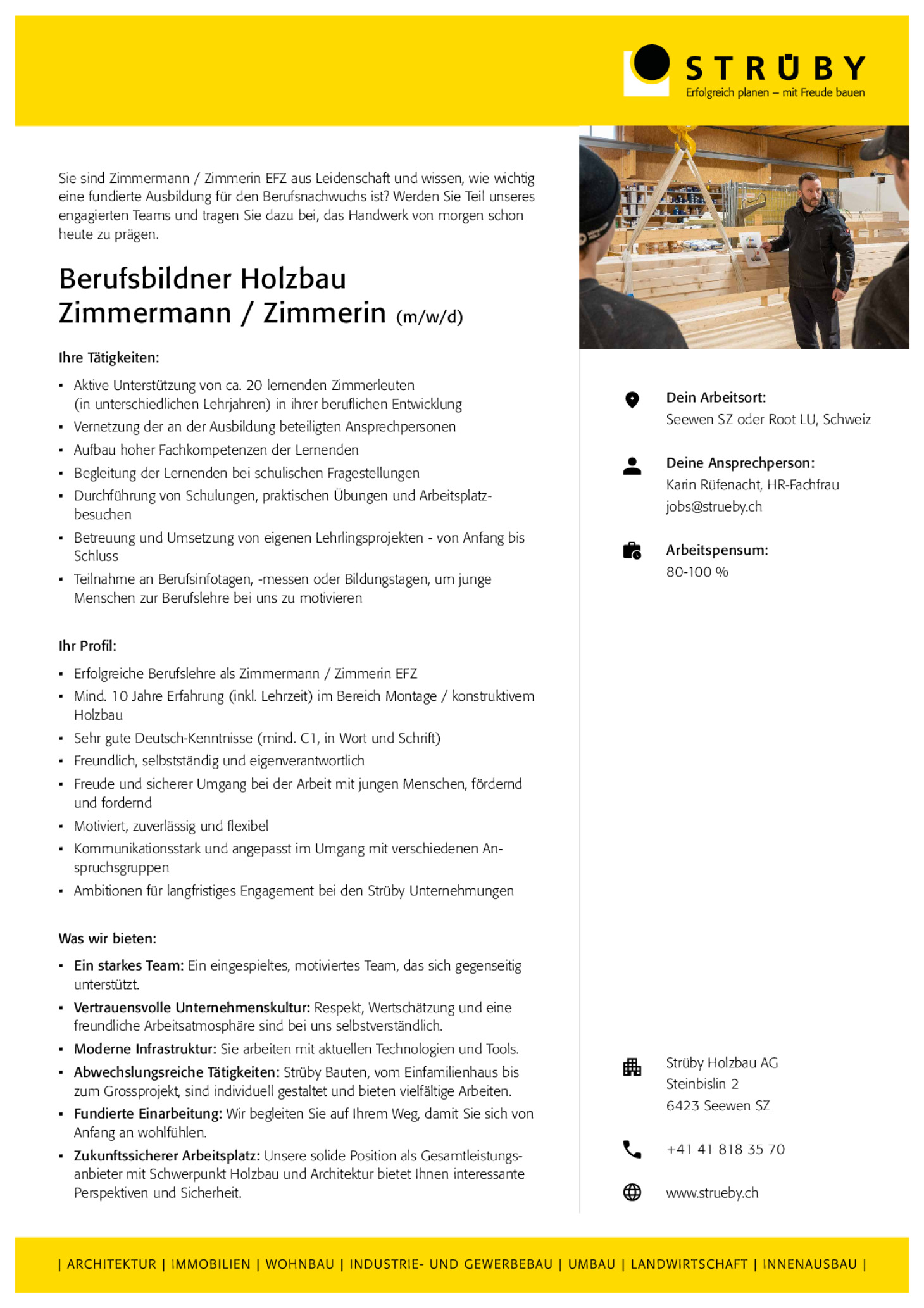 Berufsbildner Zimmermann / Zimmerin Holzbau (m/w/d)