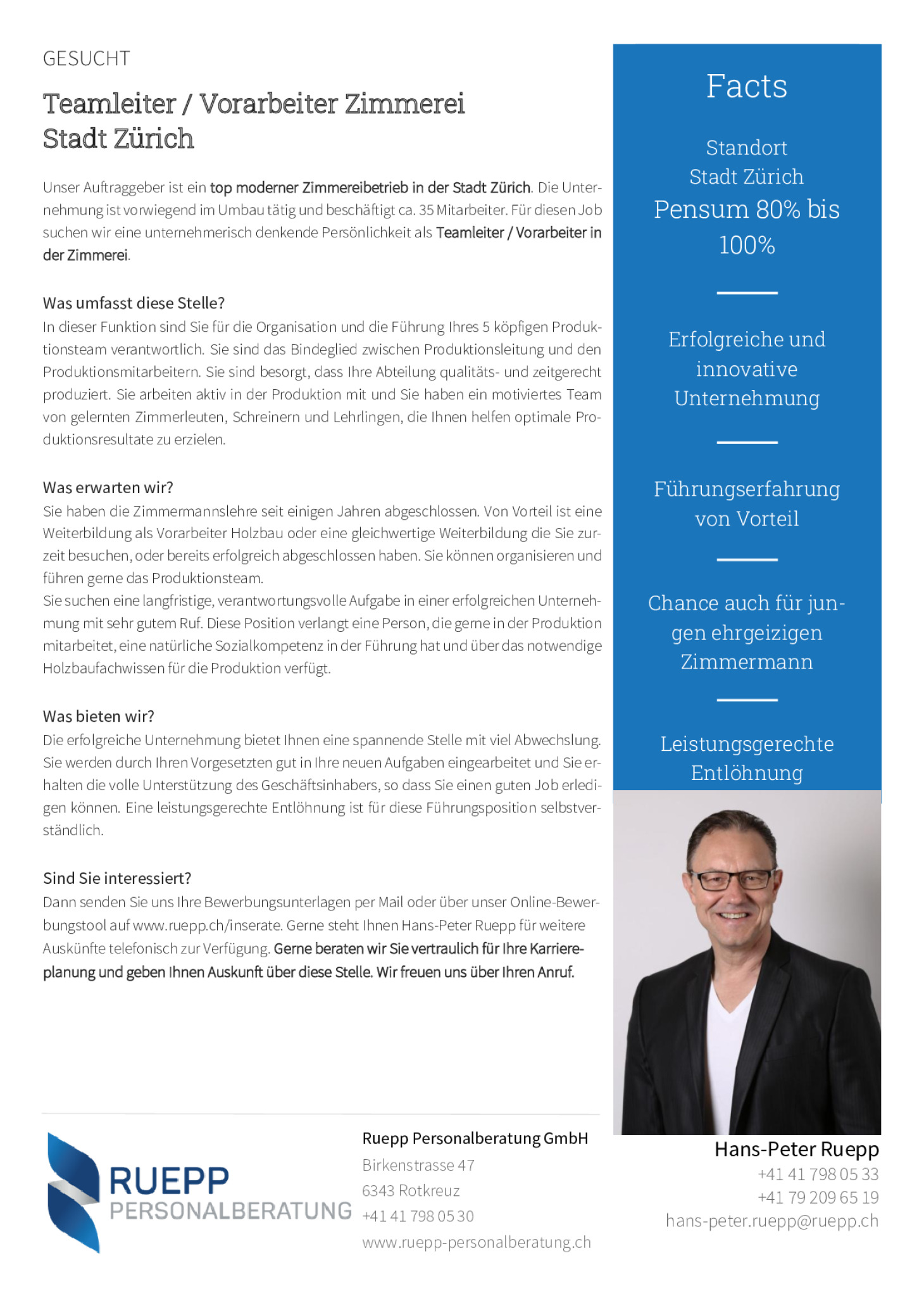 Nr. 35 - Teamleiter Vorarbeiter Zimmerei Stadt Zürich