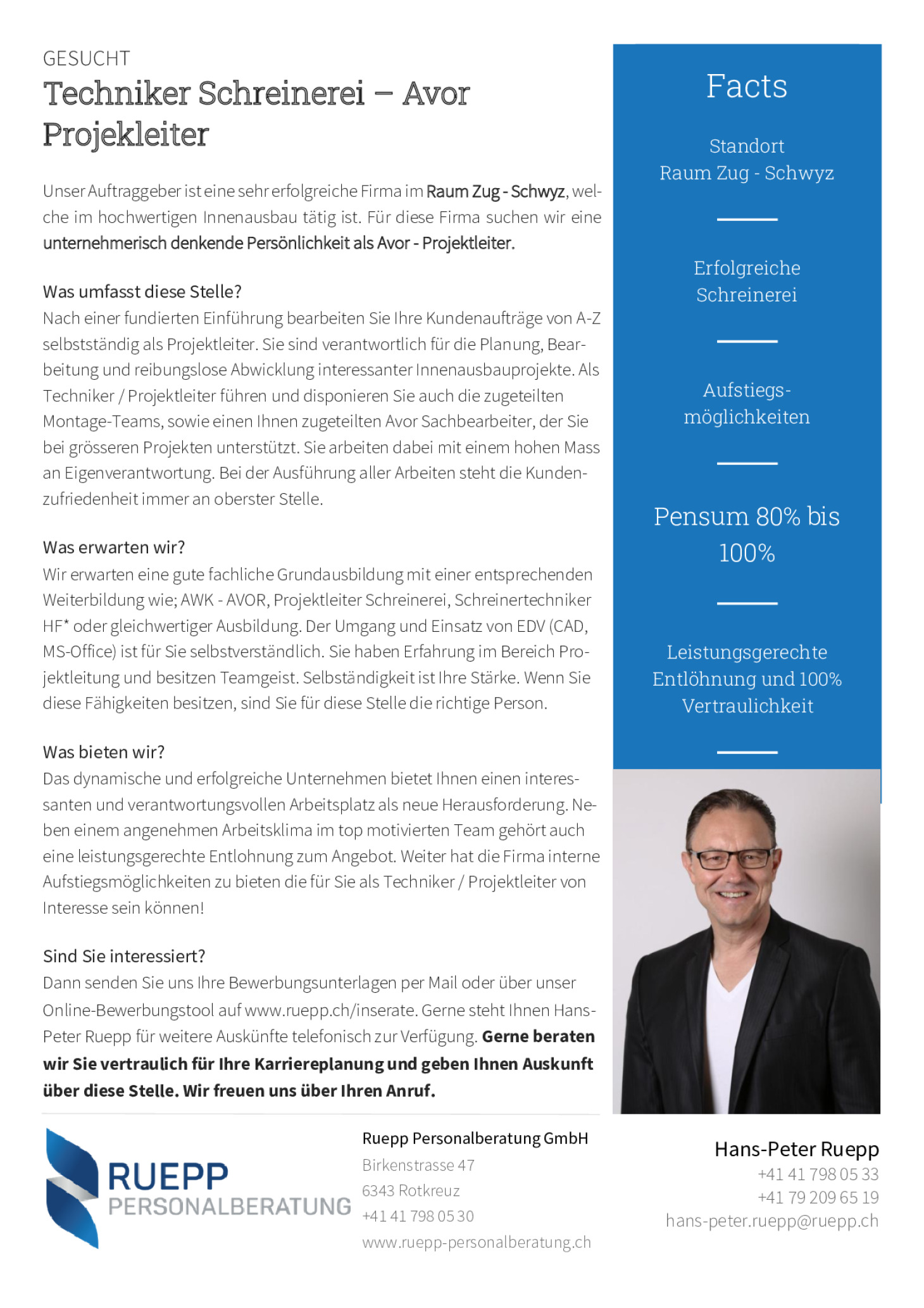 Nr. 41 - Techniker AVOR - Projekleiter Schreiner Zug Schwyz