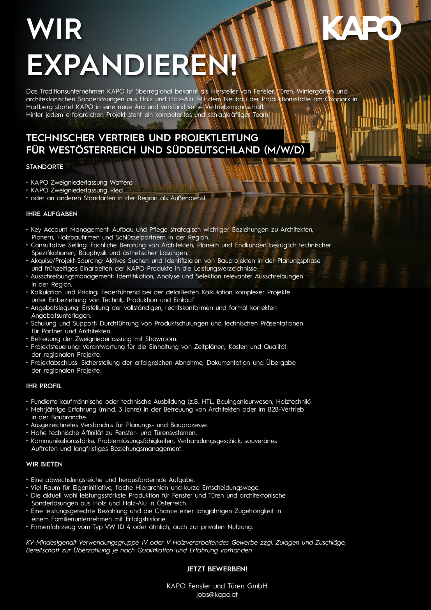TECHNISCHER VERTRIEB UND PROJEKTLEITUNG FÜR WESTÖSTERREICH UND SÜDDEUTSCHLAND (M/W/D)