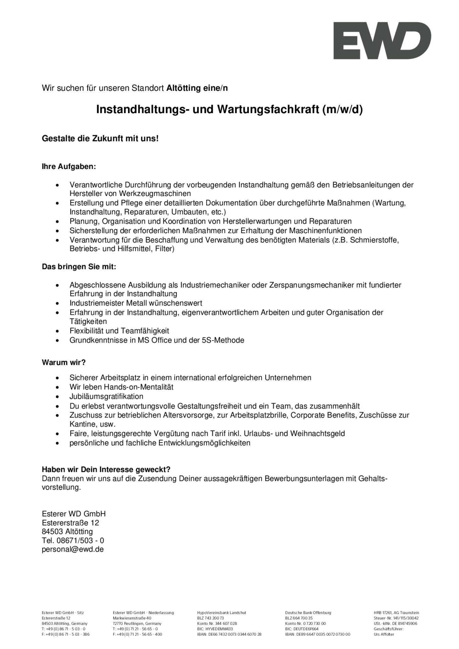 Instandhaltungs- und Wartungsfachkraft (m/w/d)