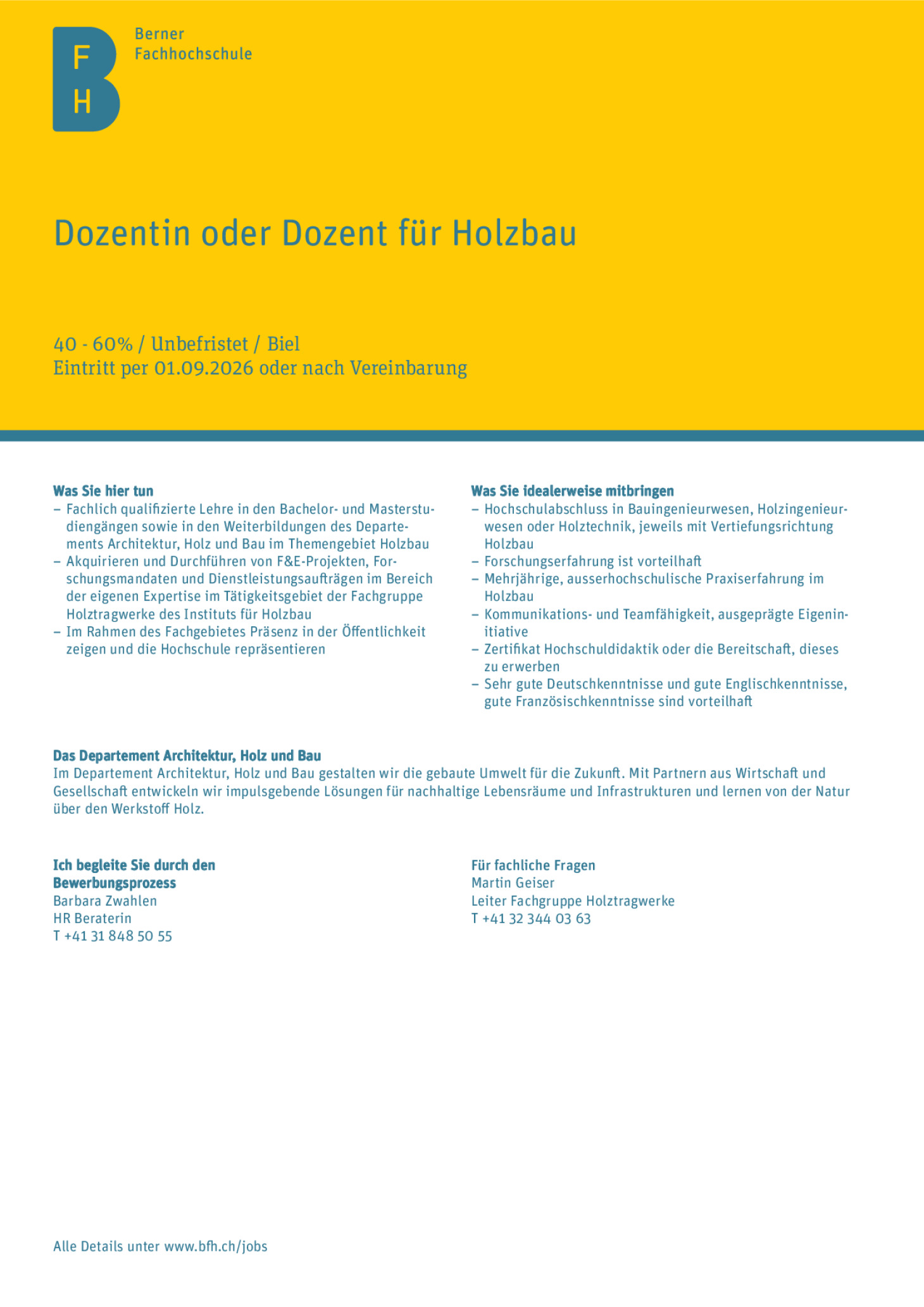 Dozentin oder Dozent für Holzbau