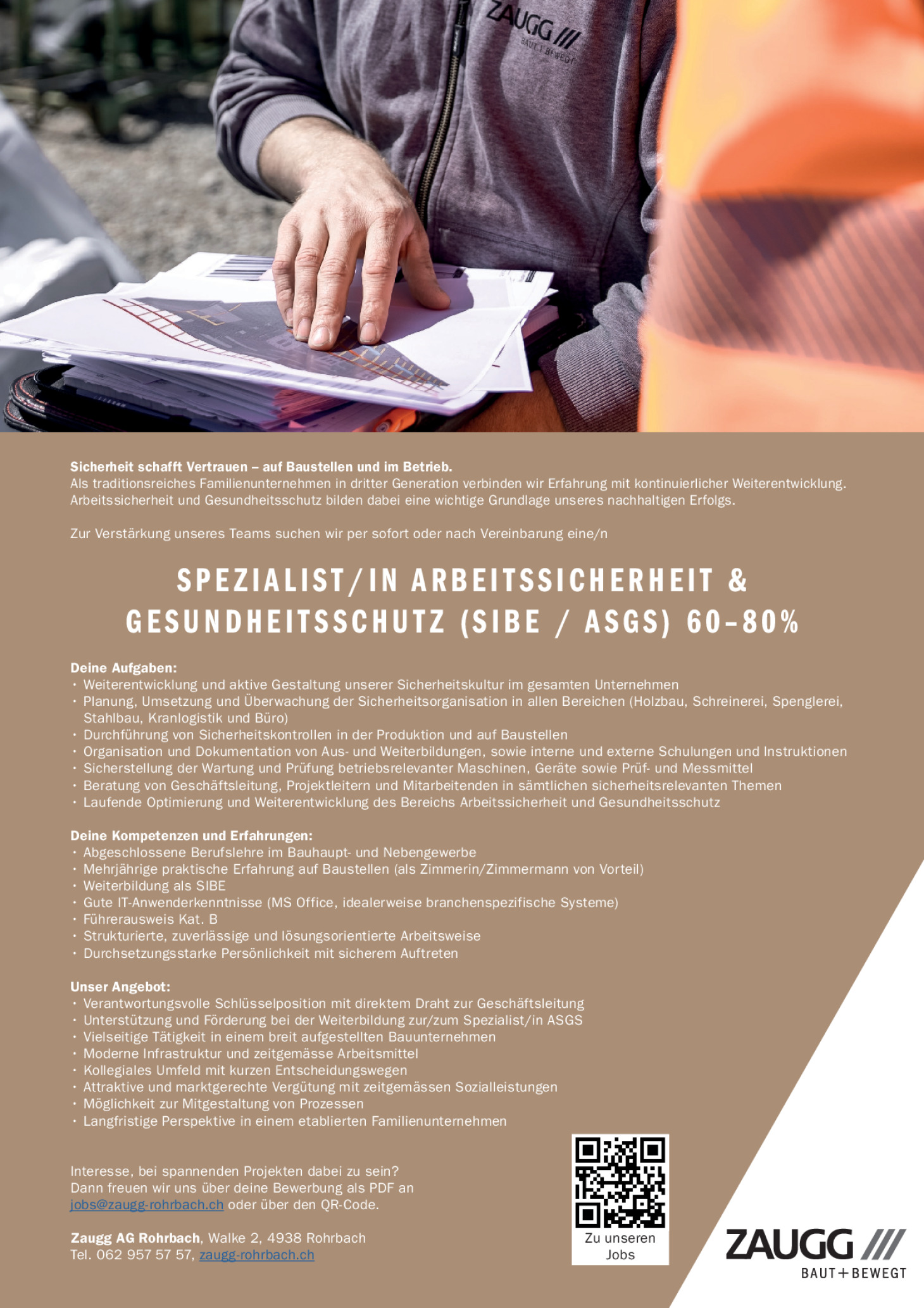 SPEZIALIST/IN ARBEITSSICHERHEIT & GESUNDHEITSSCHUTZ (SIBE / ASGS) 60–80%