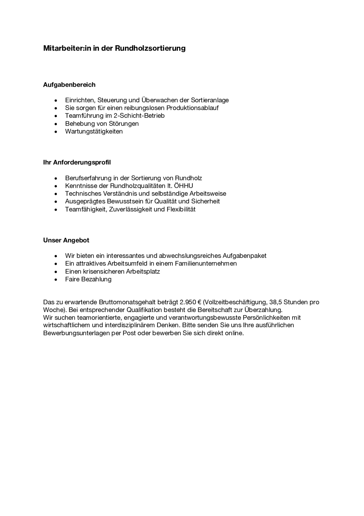 Mitarbeiter:in in der Rundholzsortierung (m/w/d)