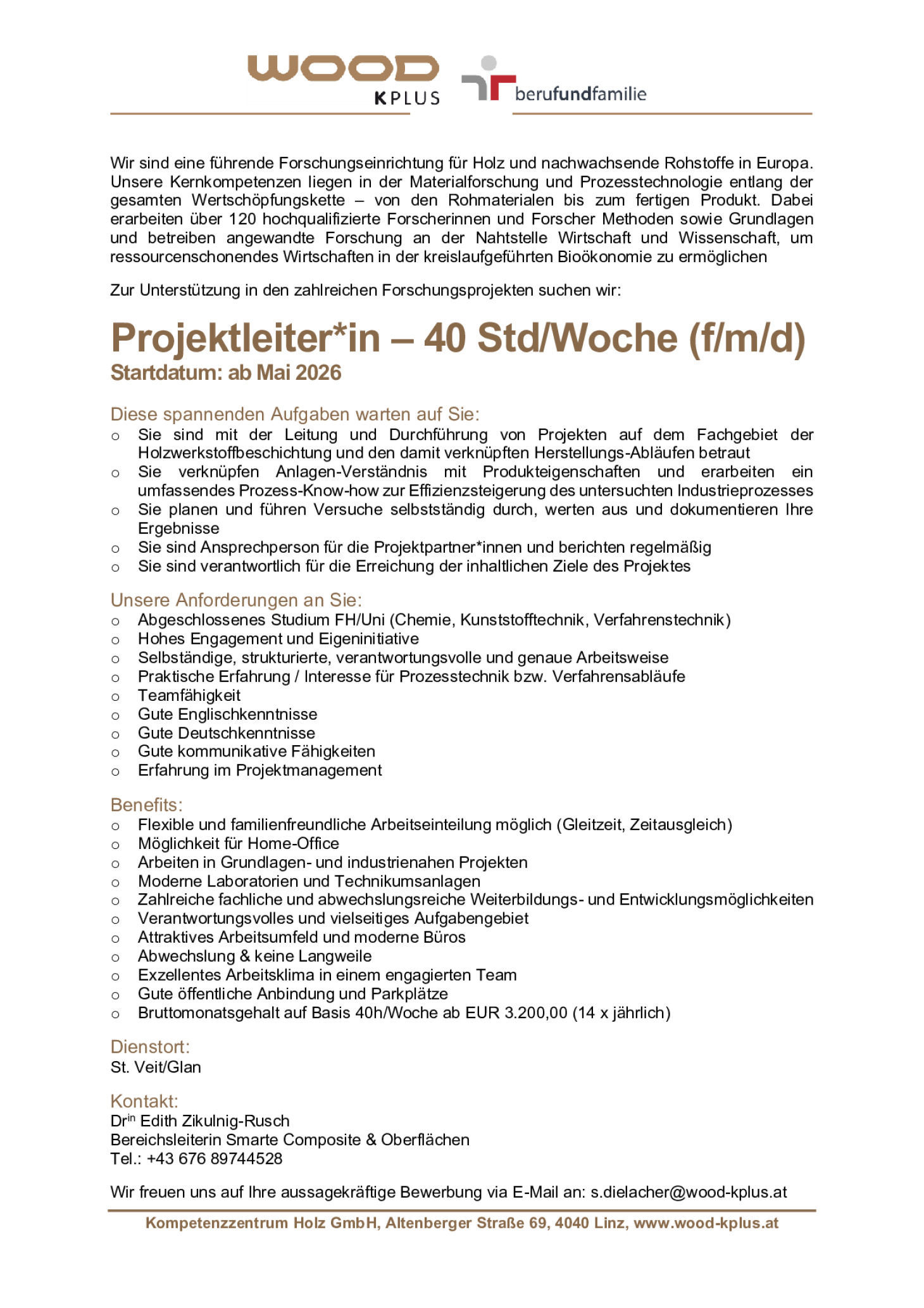 Projektleiter*in – 40 Std/Woche (f/m/d) | Startdatum: ab Mai 2026