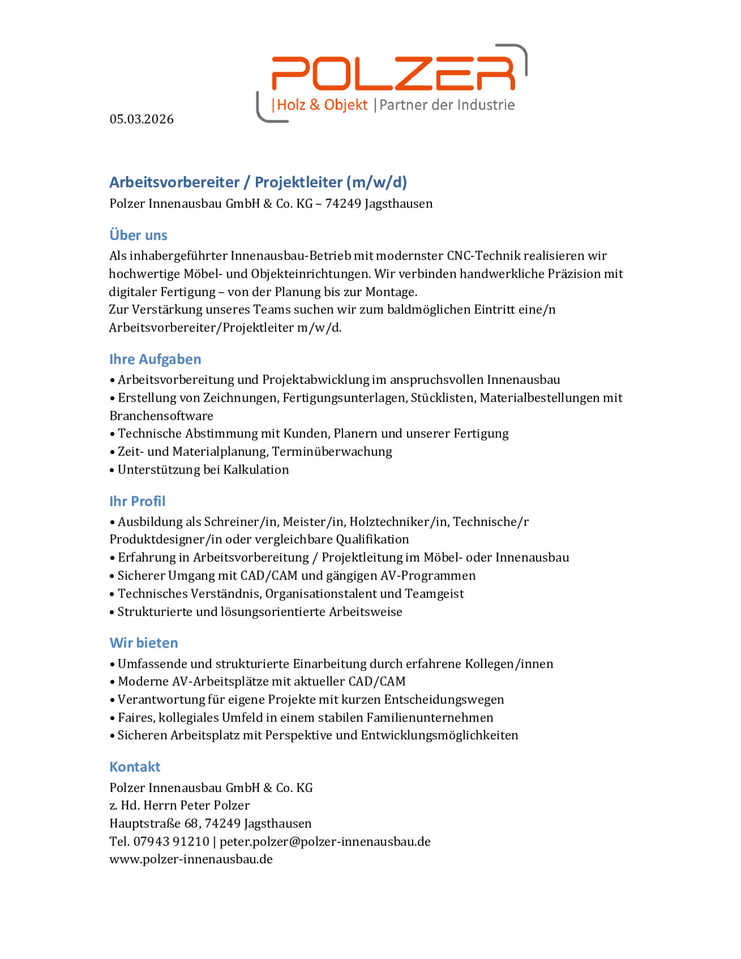 Arbeitsvorbereiter / Projektleiter (m/w/d)