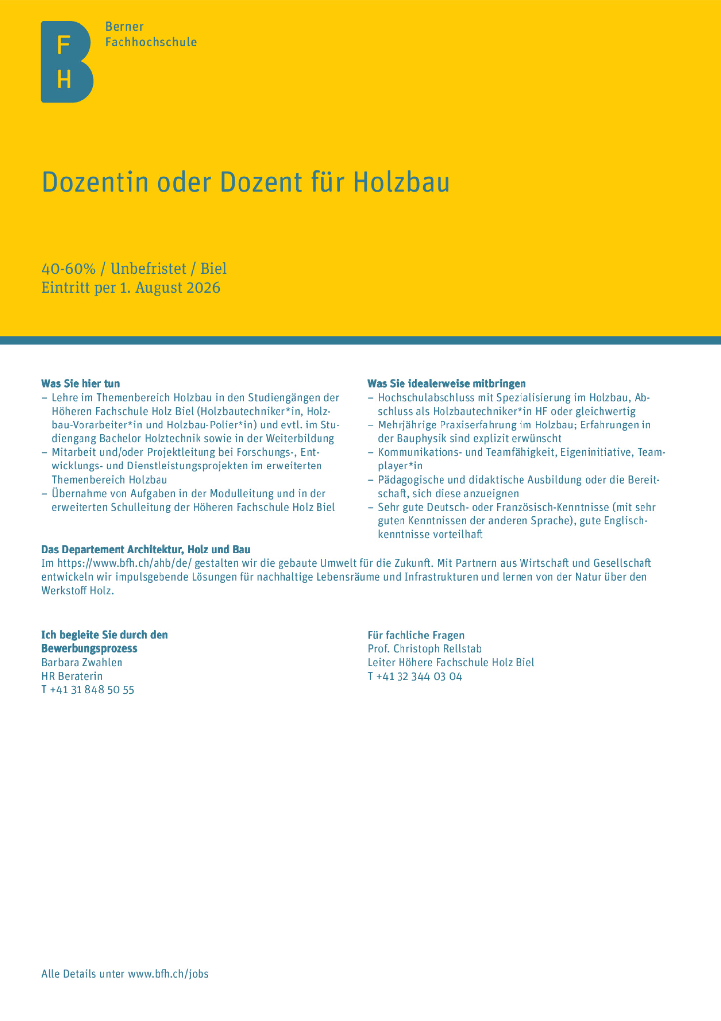 Dozentin oder Dozent für Holzbau