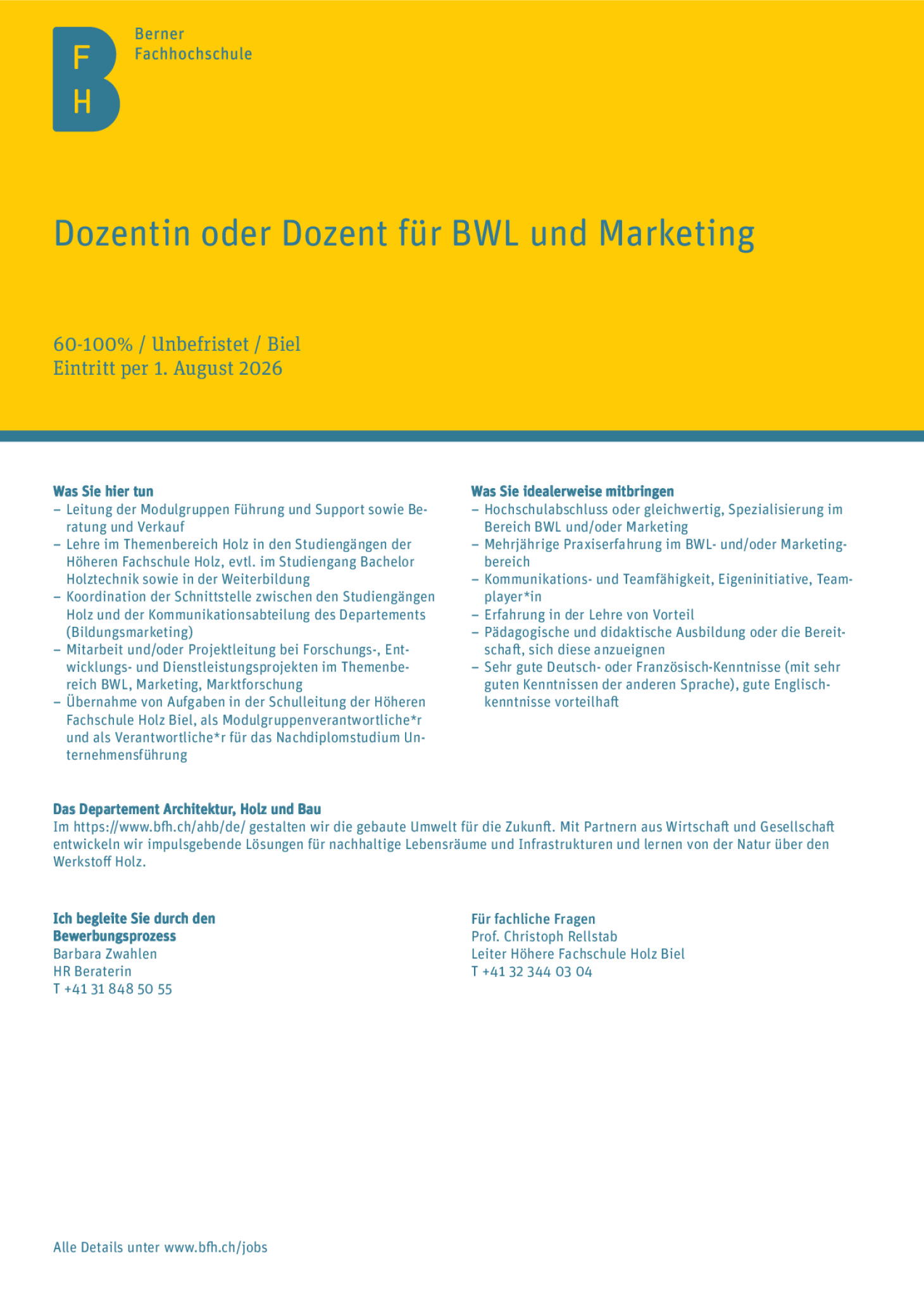 Dozentin oder Dozent für BWL und Marketing