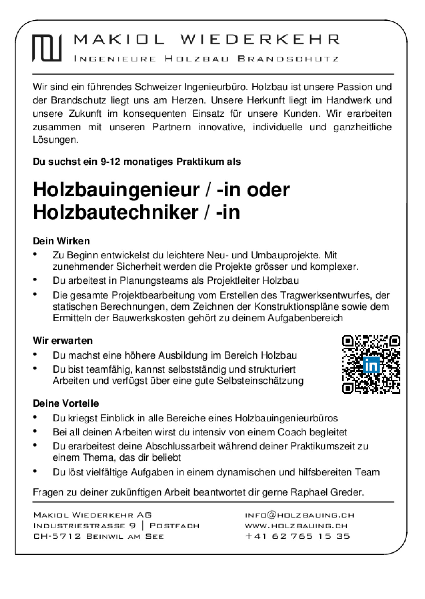 Holzbauingenieur / -in oder Holzbautechniker / -in