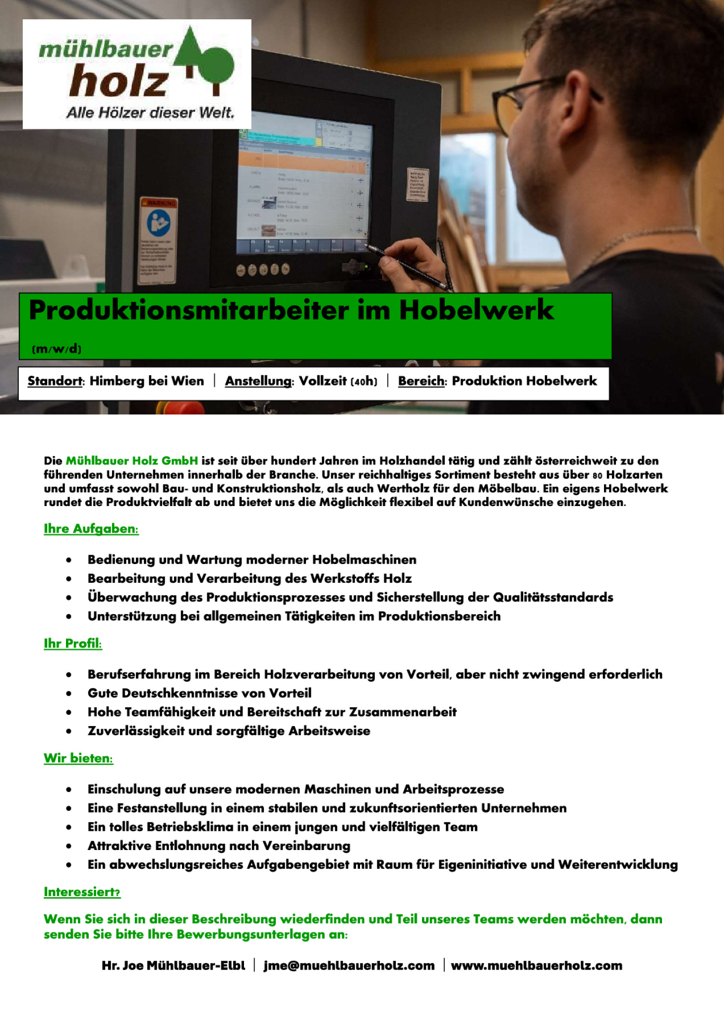 ProduktionsmitarbeiterIn Hobelwerk (m/w/d)