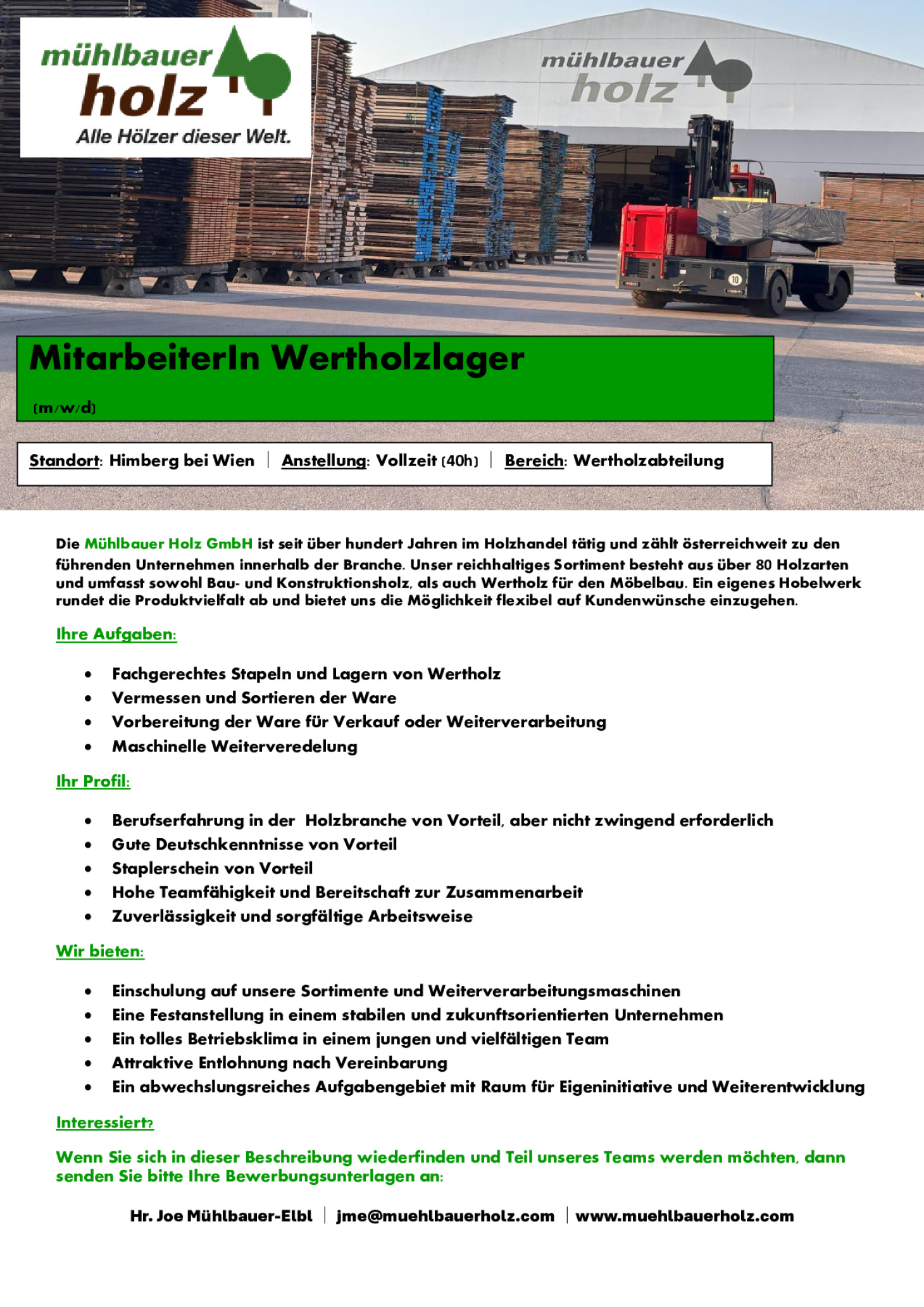 MitarbeiterIn Wertholzlager (m/w/d)