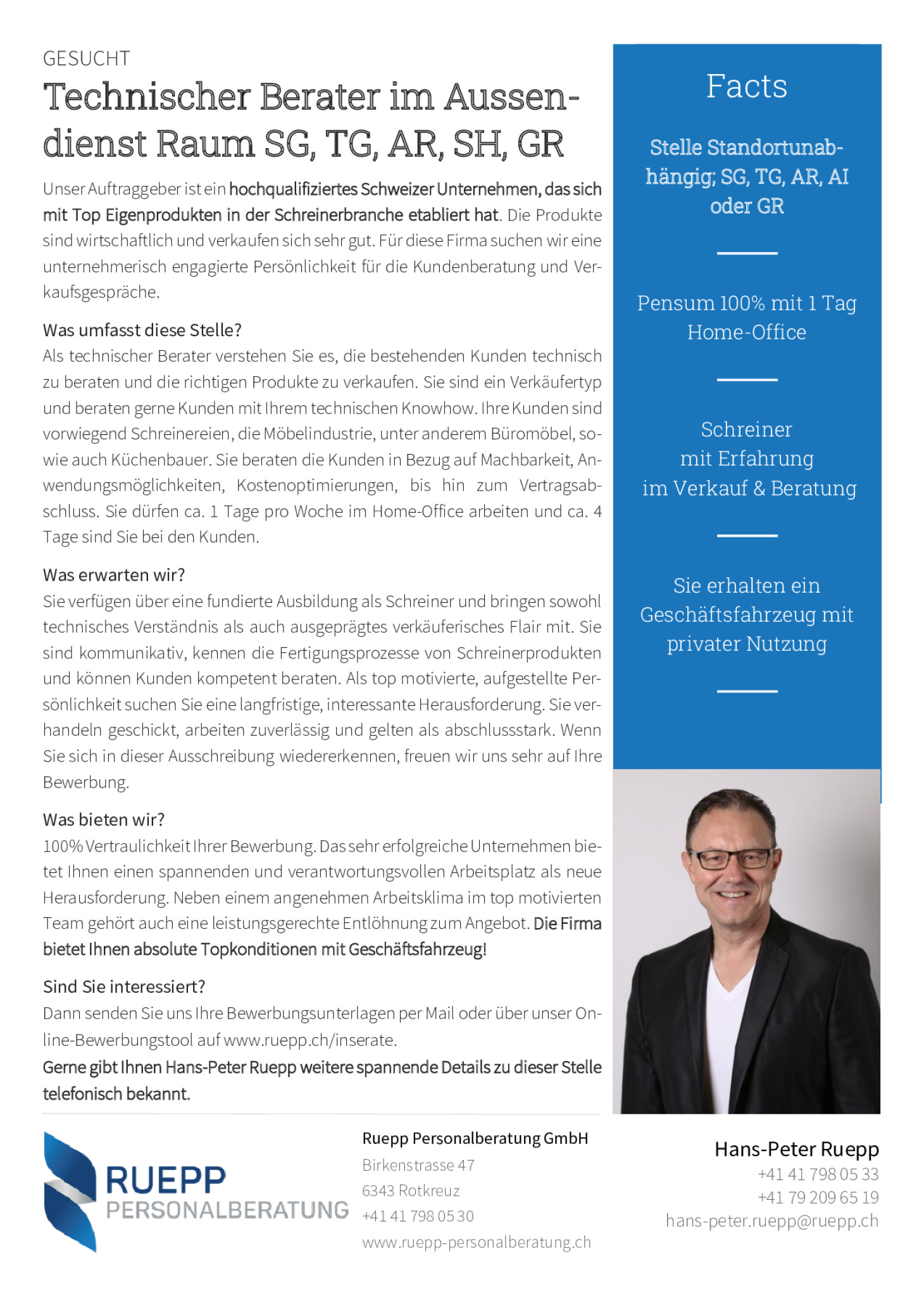 Nr. 99 - Technischer Berater im Aussendienst Raum SG, TG, AR, SH, GR