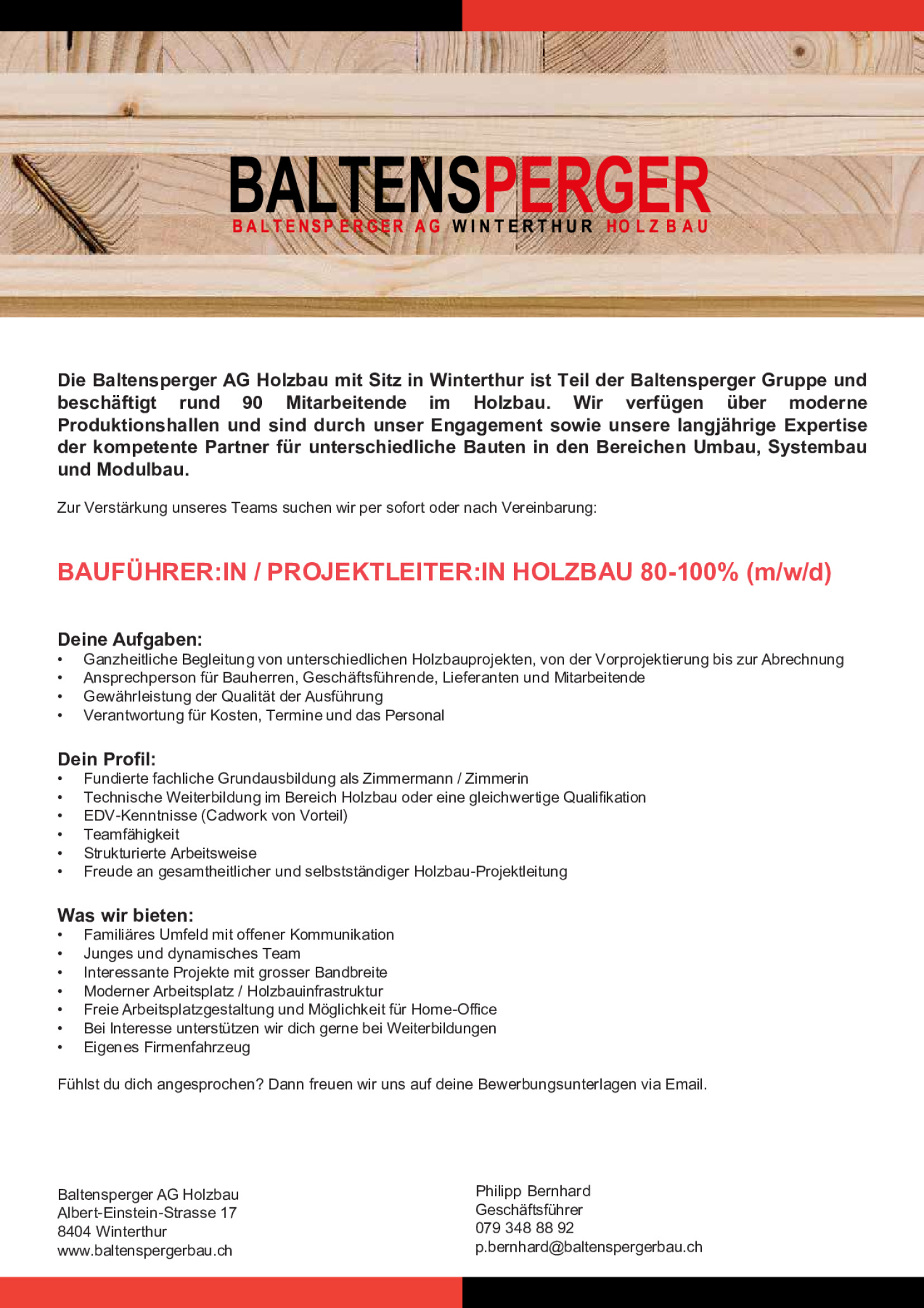 Bauführer/in, Projektleiter/in Holzbau 80-100%