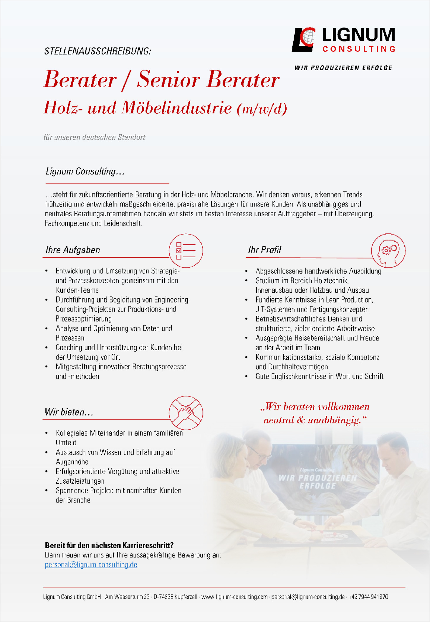 Berater / Senior Berater für die Holz- und Möbelindustrie (m/w/d)