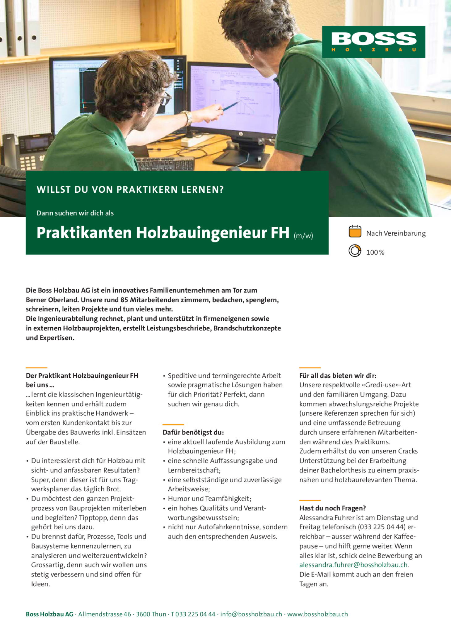 Praktikant Holzbauingenieur FH (m/w)