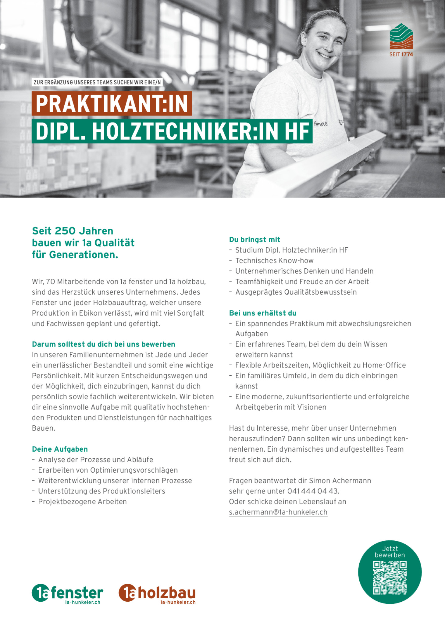 Praktikant:in Dipl. Holztechniker:in HF