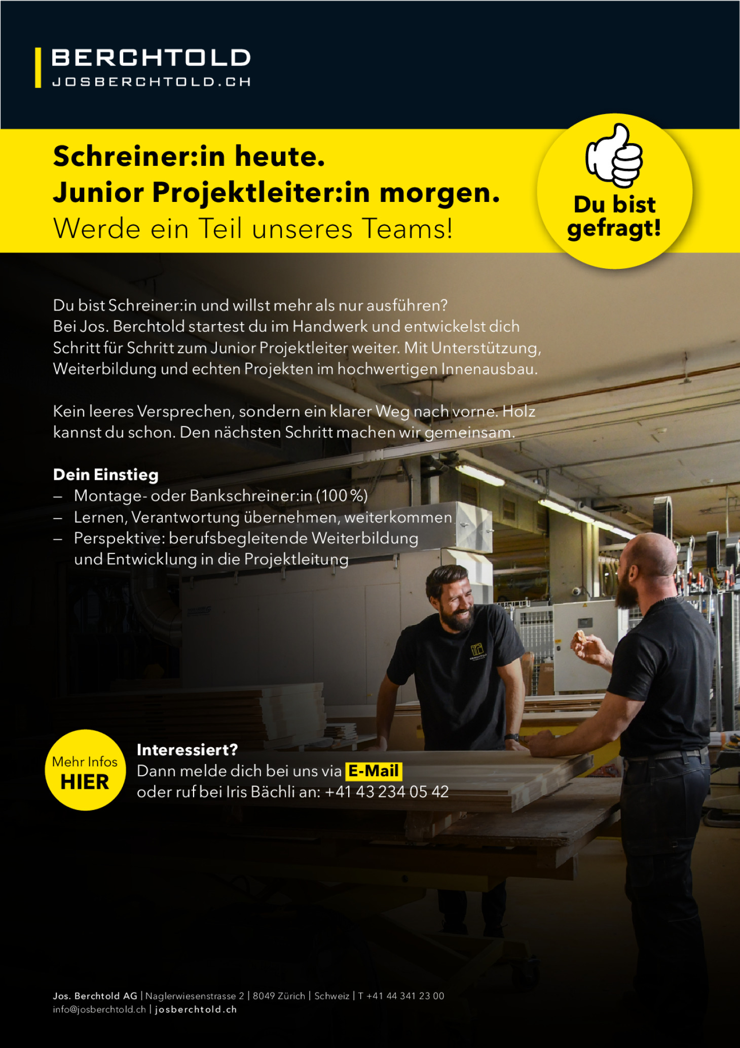 Schreiner:in heute. Junior Projektleiter:in morgen.