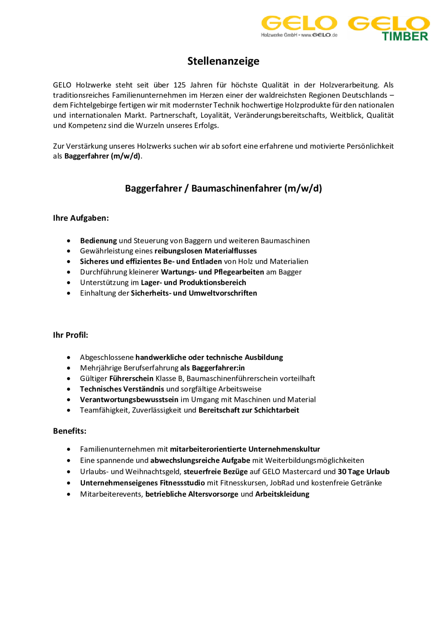 Baggerfahrer / Baumaschinenfahrer (w/m/d)