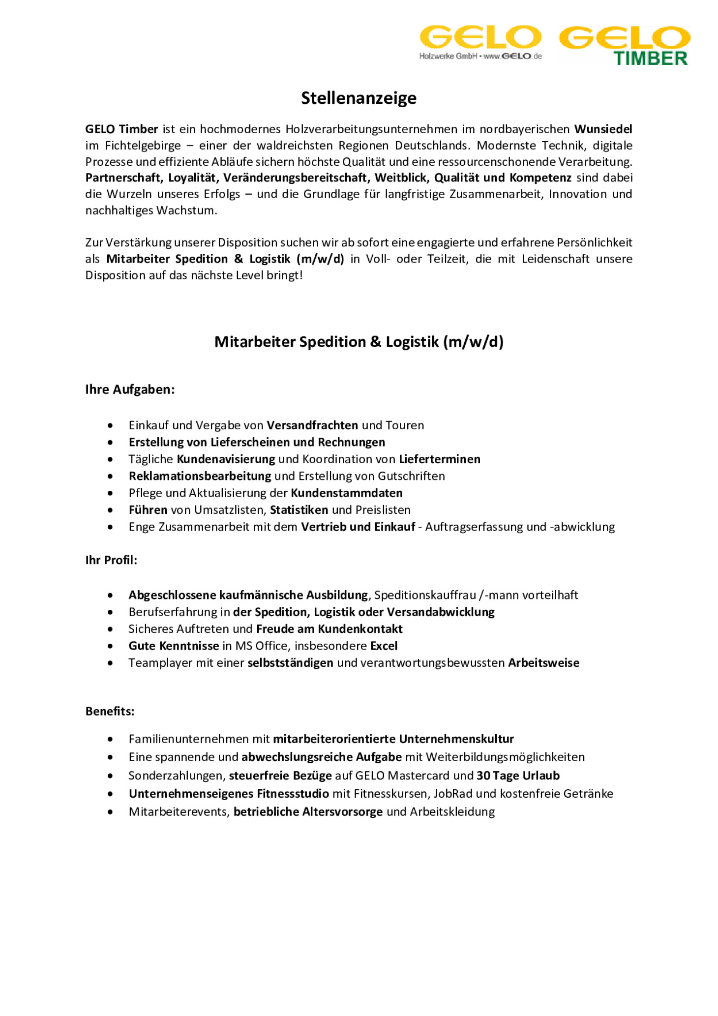 Mitarbeiter Spedition & Logistik (m/w/d)
