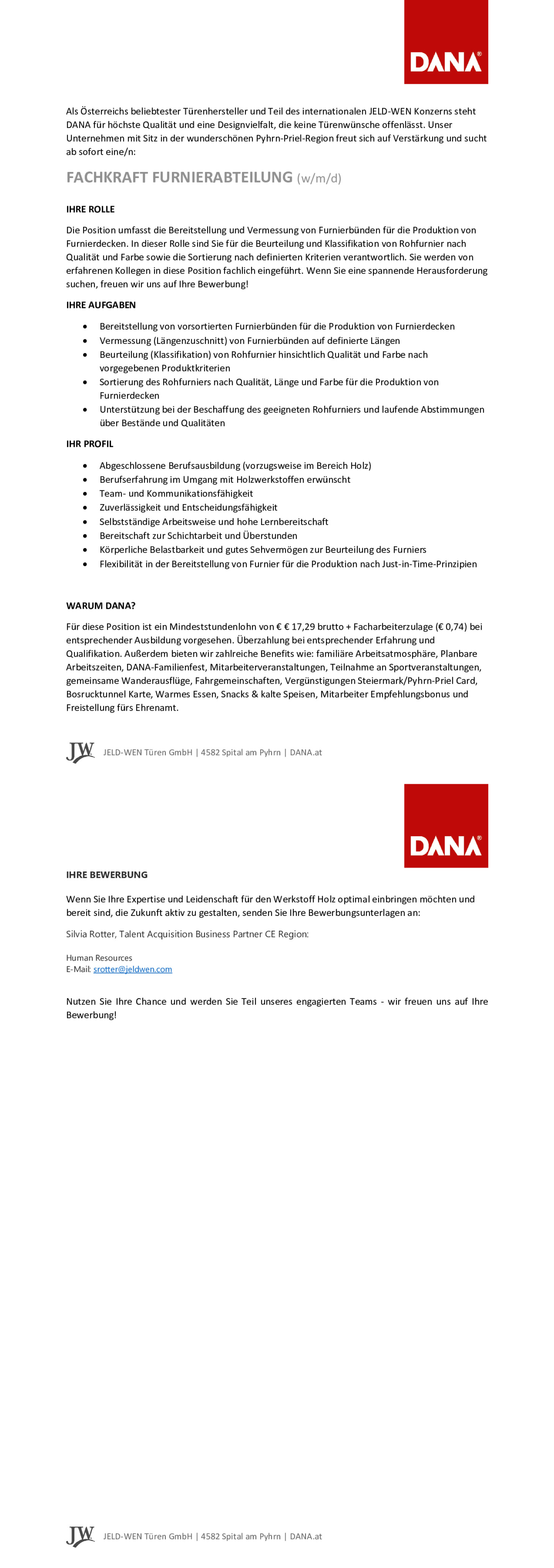 FACHKRAFT FURNIERABTEILUNG (w/m/d)