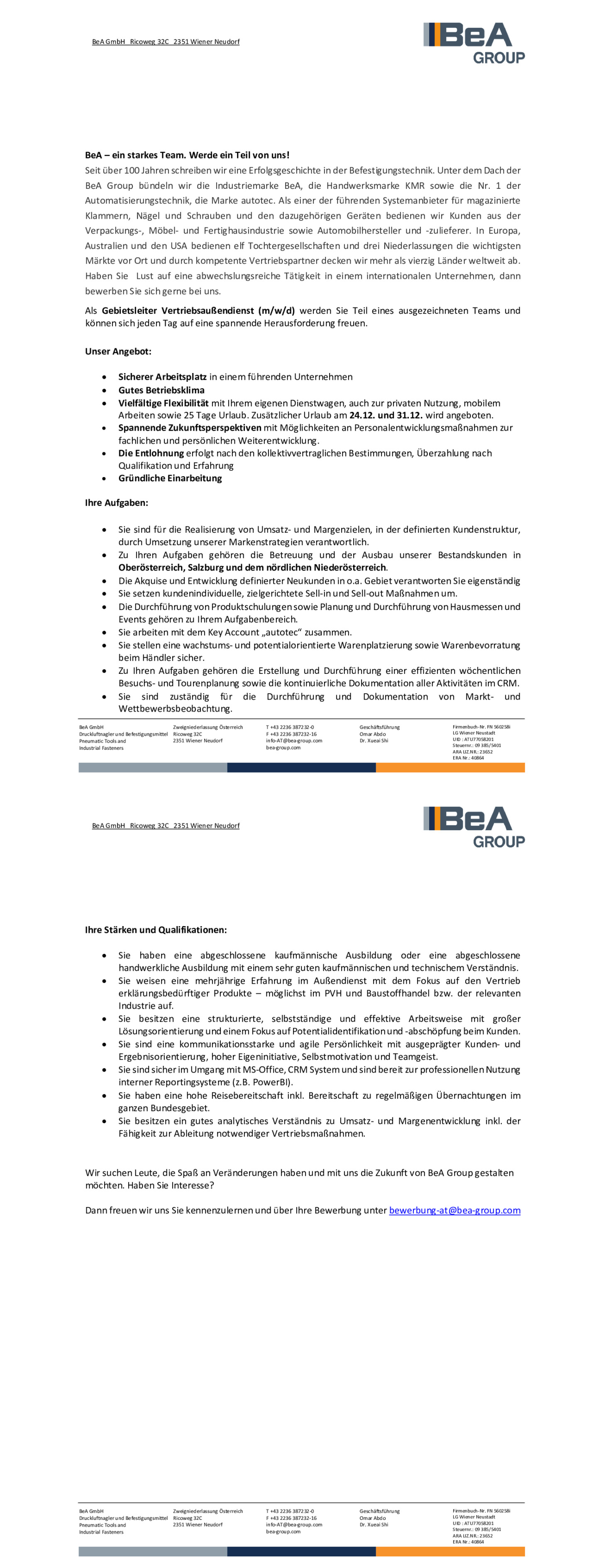 Gebietsverkaufsleiter OÖ, Salzburg, nördl. NÖ