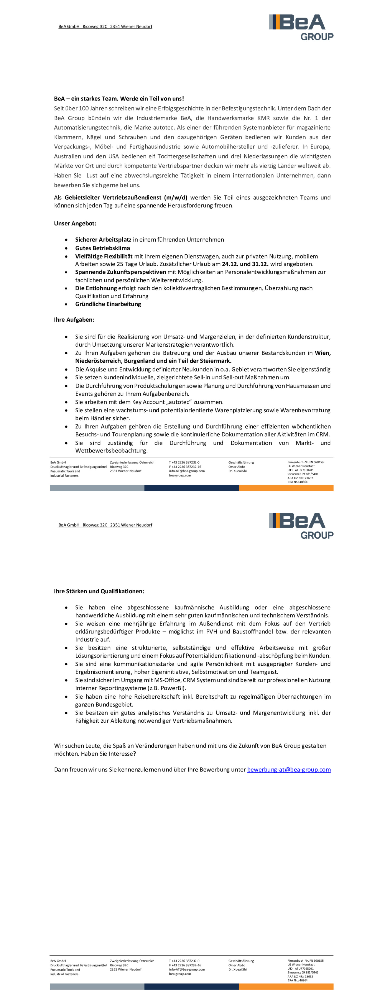 Gebietsverkaufsleiter Wien, NÖ, Teil der Stm.