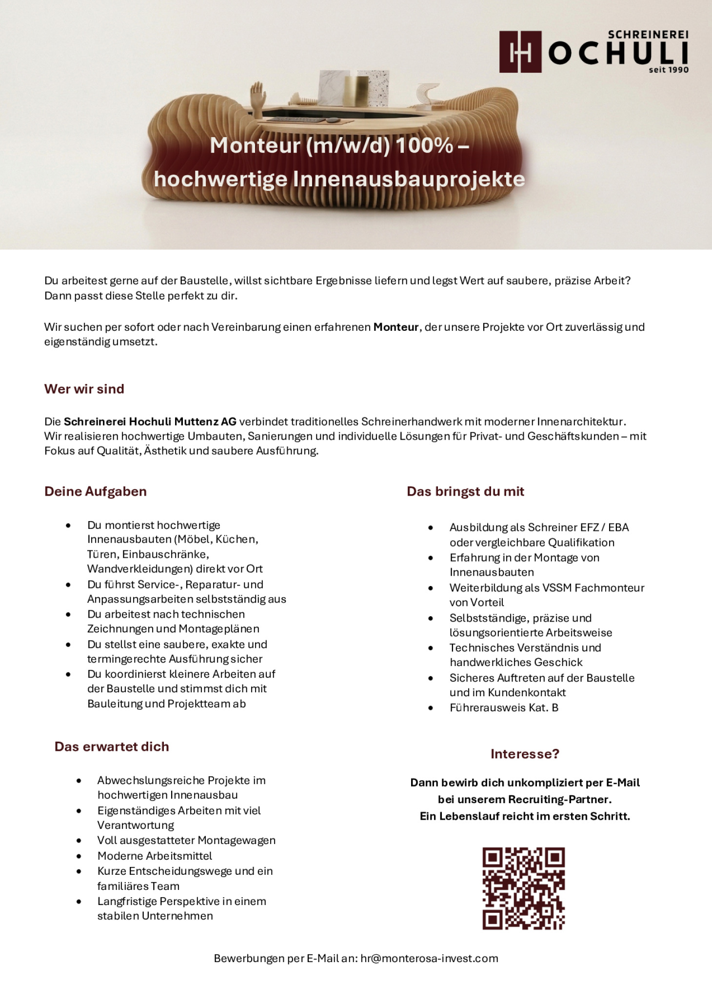 Monteur (m/w/d) 100% – hochwertige Innenausbauprojekte