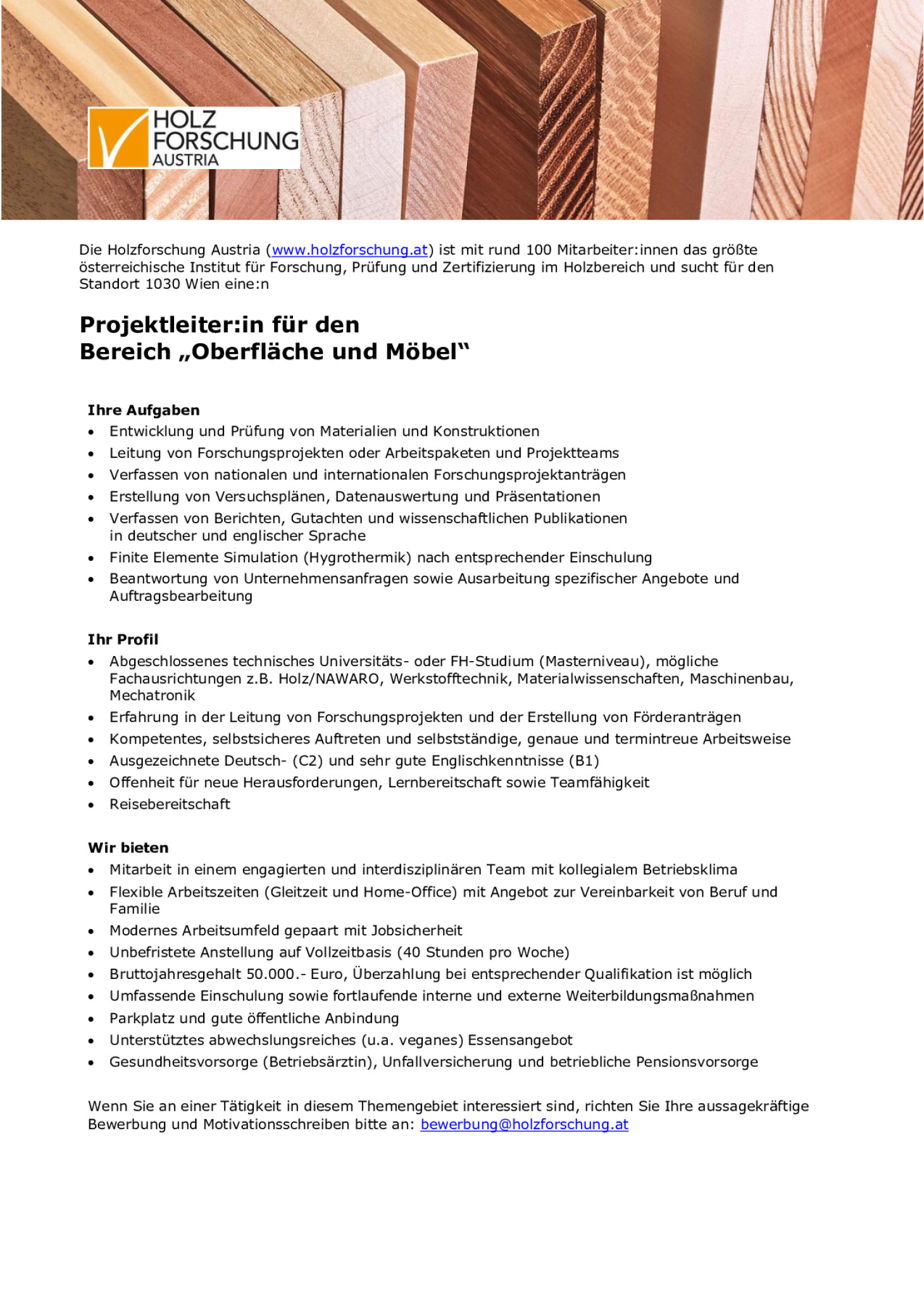 PROJEKTLEITER:IN für den Bereich Oberfläche und Möbel