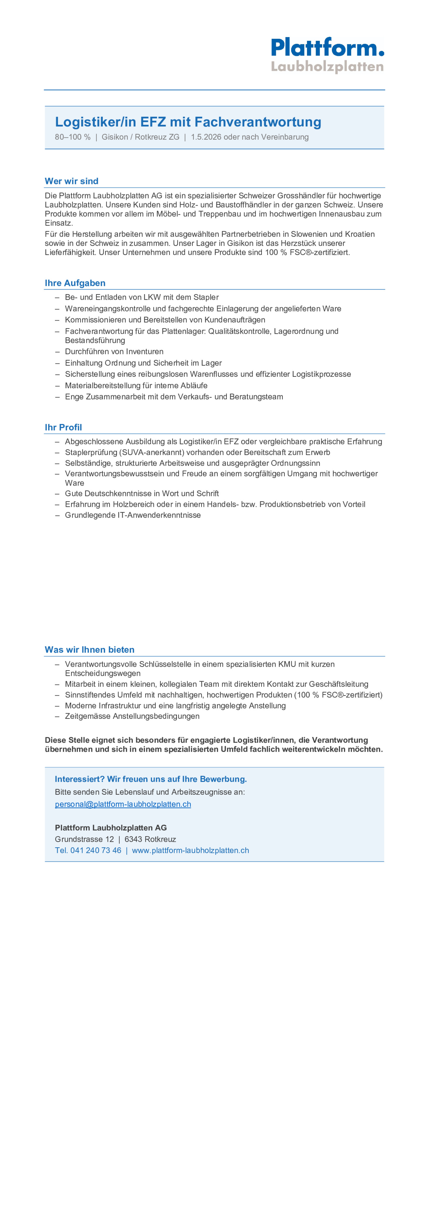 Logistiker/in EFZ mit Fachverantwortung