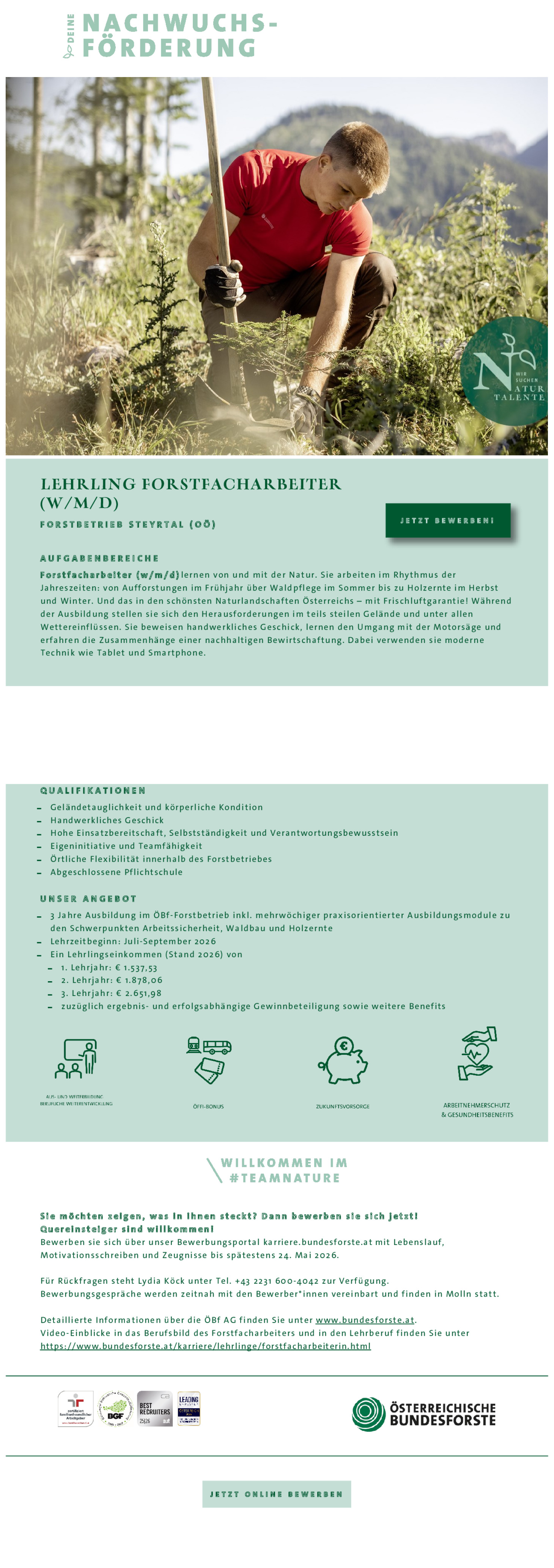 Lehrling Forstfacharbeiter (w/m/d) - für den Forstbetrieb Steyrtal (OÖ)