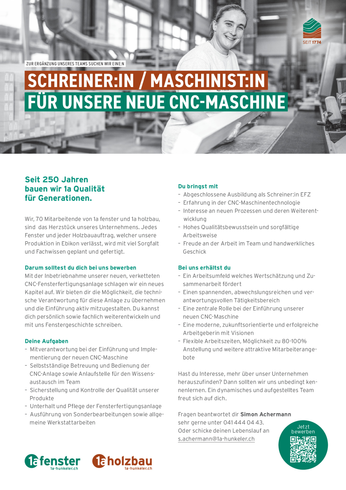 Schreiner:in / Maschinist:in für unsere neue CNC-Maschine