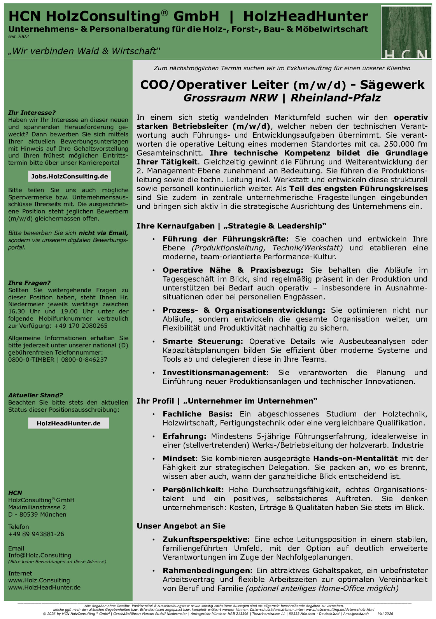 COO / Operativer Leiter (m/w/d) - Sägewerk