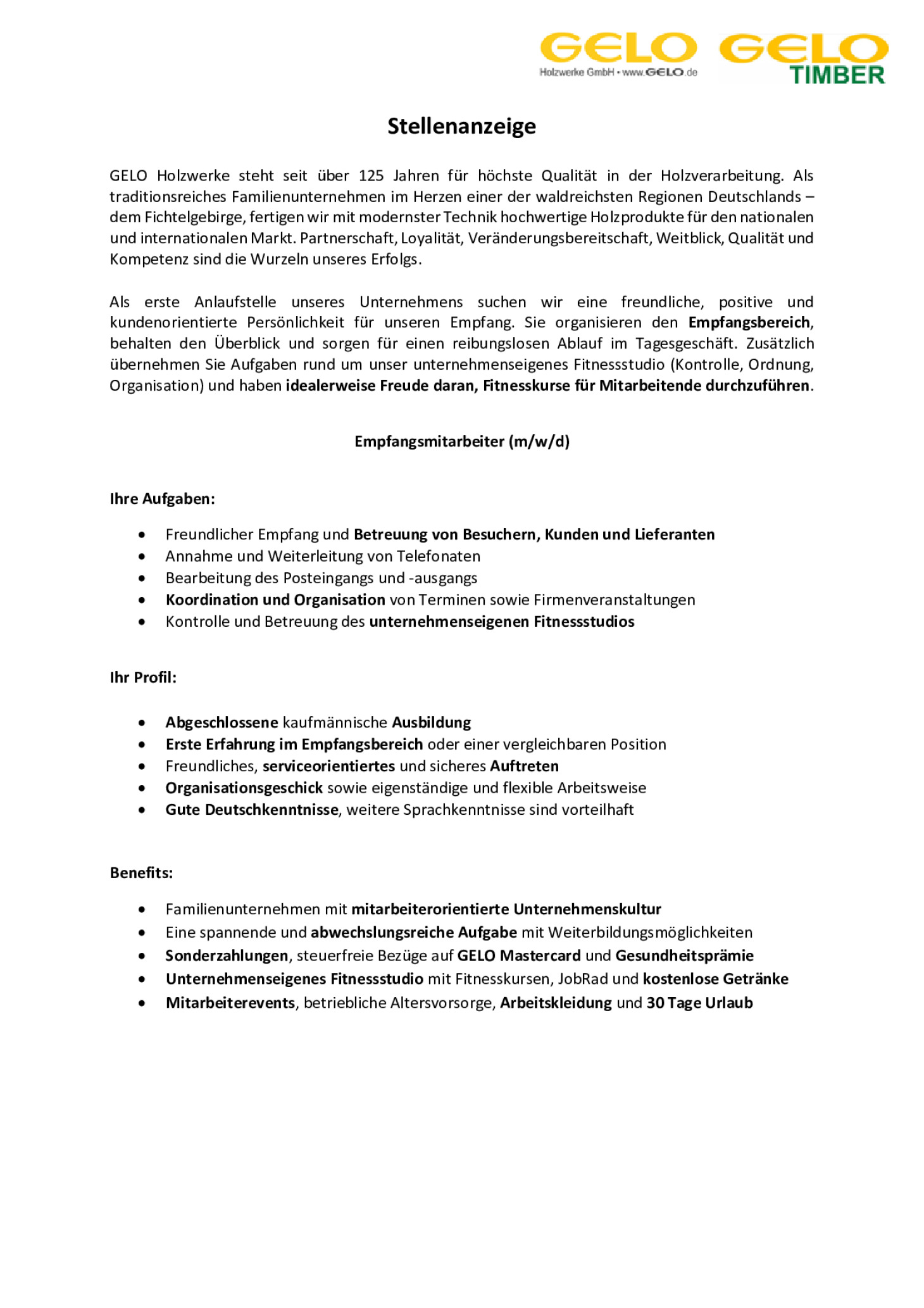 Empfangsmitarbeiter (m/w/d)