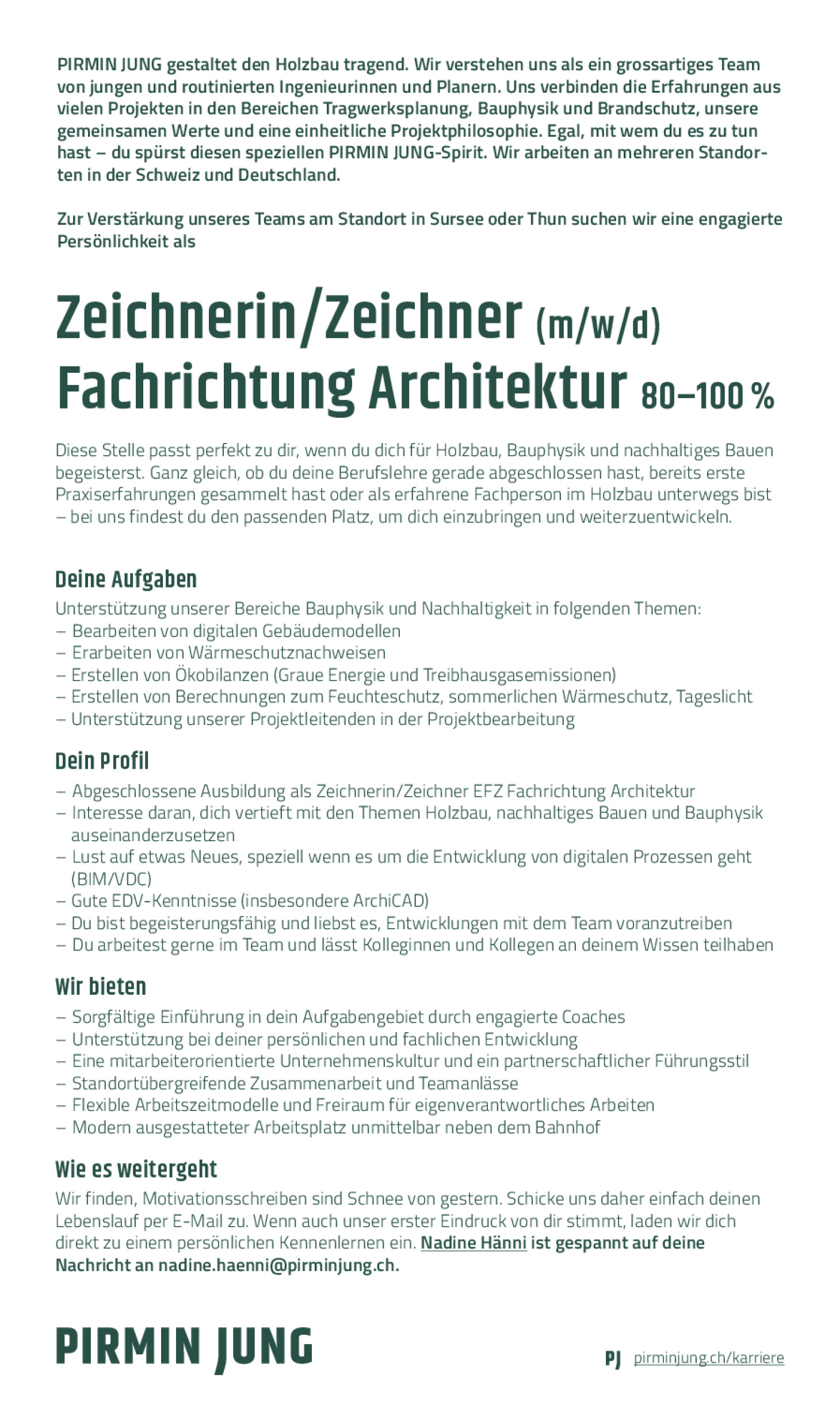 Zeichnerin/Zeichner (m/w/d) Fachrichtung Architektur 80-100%