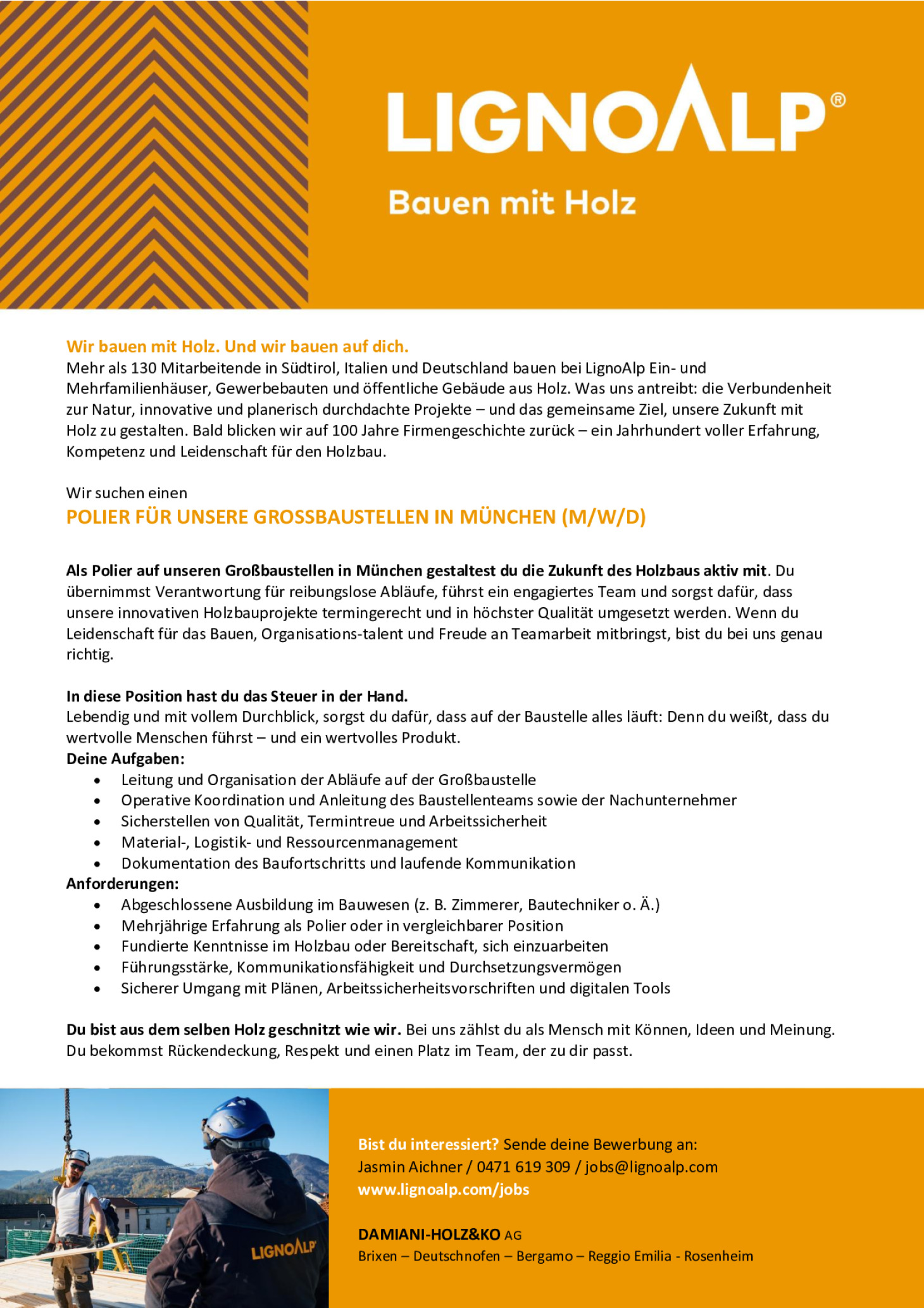 POLIER IM HOLZBAU - FÜR DIE ORGANISATION UNSERE GROSSBAUSTELLEN IN MÜNCHEN (m/w/d)